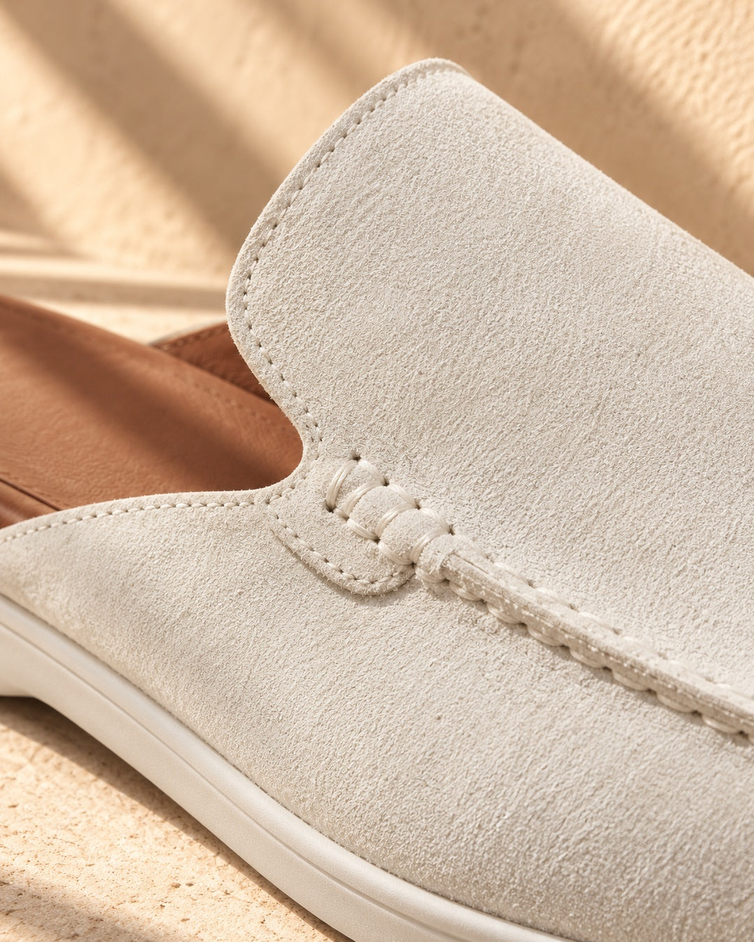 Quinn White Suede Mule Loafers - White