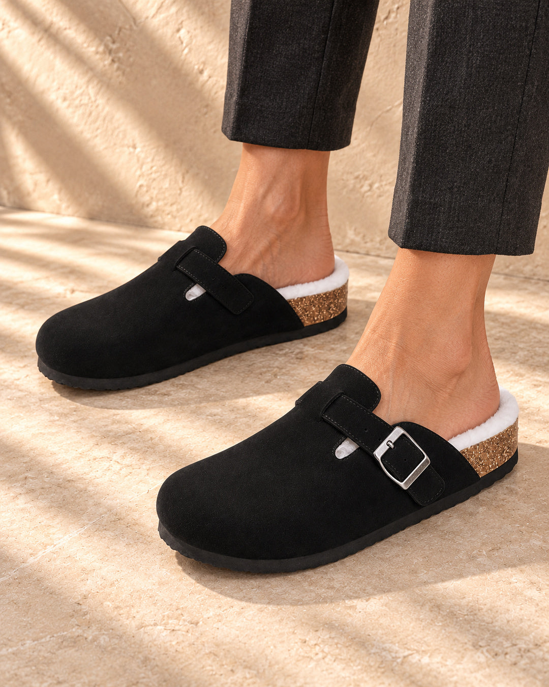 Celeste Faux-Fur-Lined Suede Clogs - Black