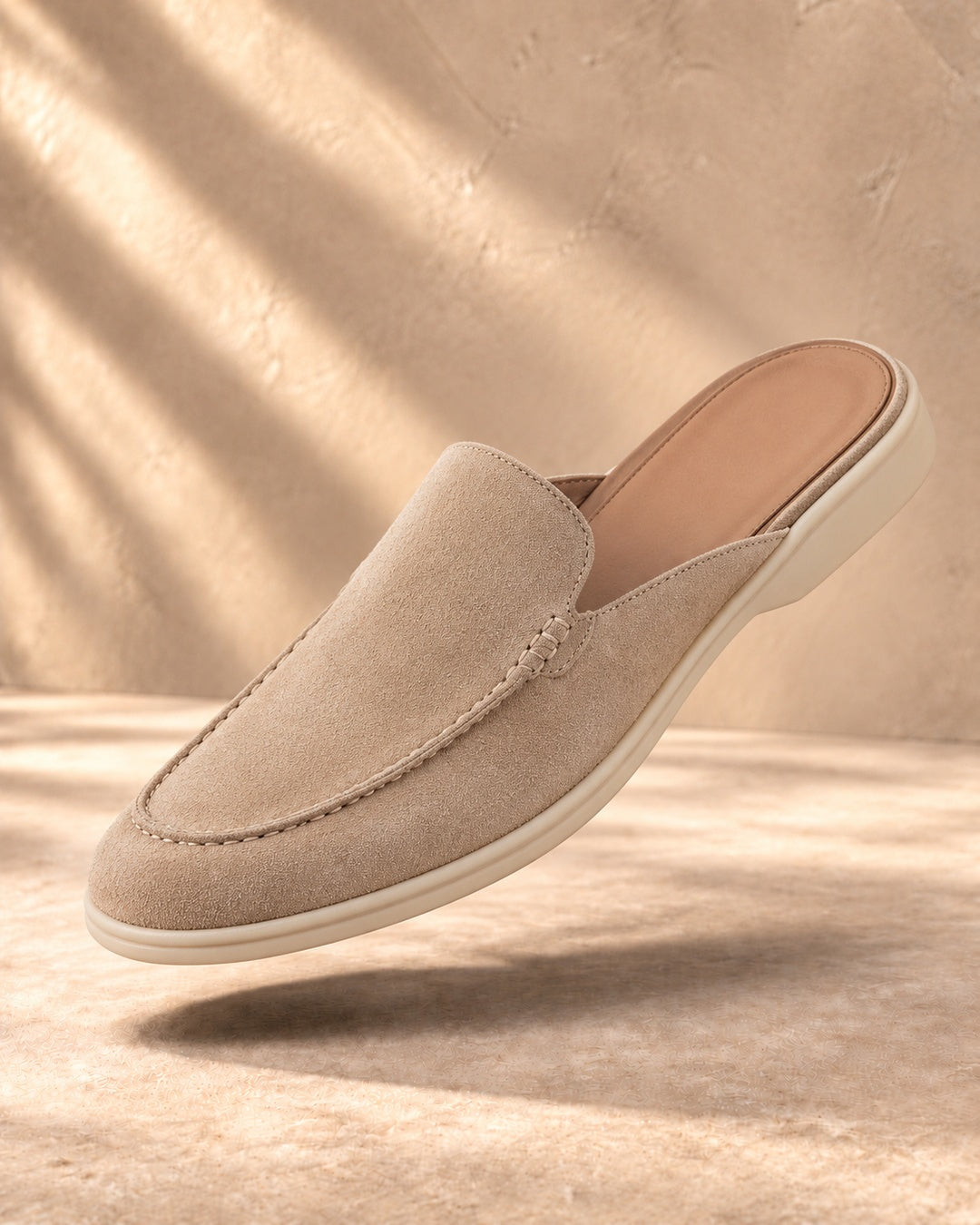 Morgan Beige Suede Mule Loafers - Beige