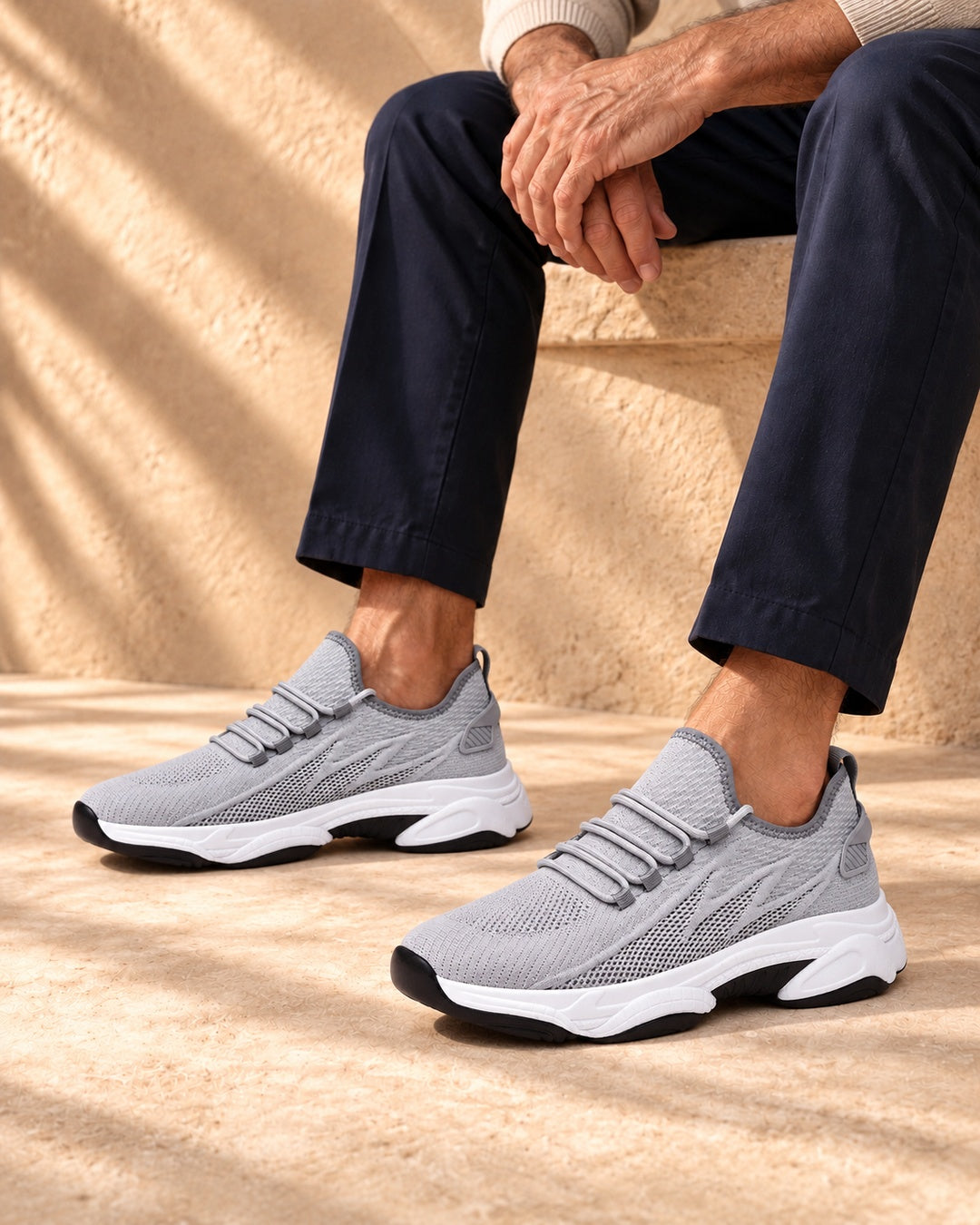 Parker Hidden-Lift Knit Sneakers - Gray