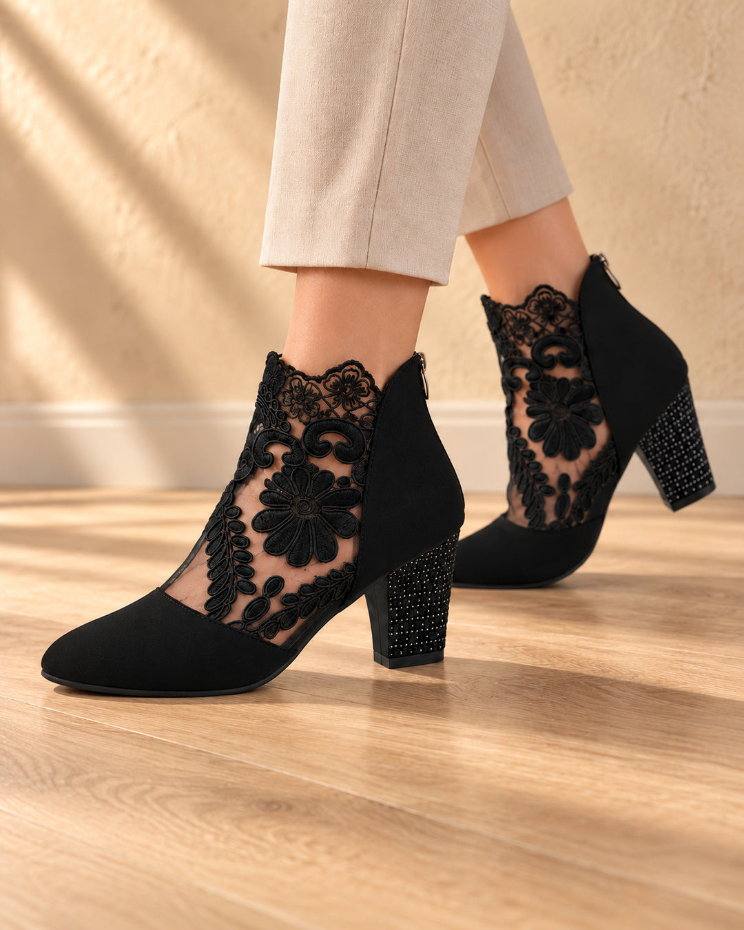 Aurelia Lace-Panel Comfort Ankle Boots - Black