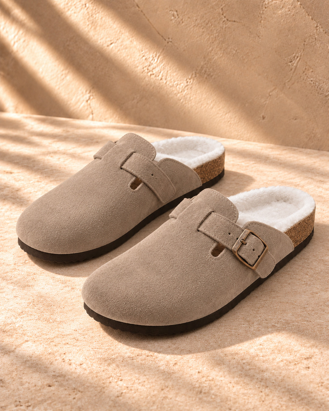 Celeste Faux-Fur-Lined Suede Clogs - Taupe