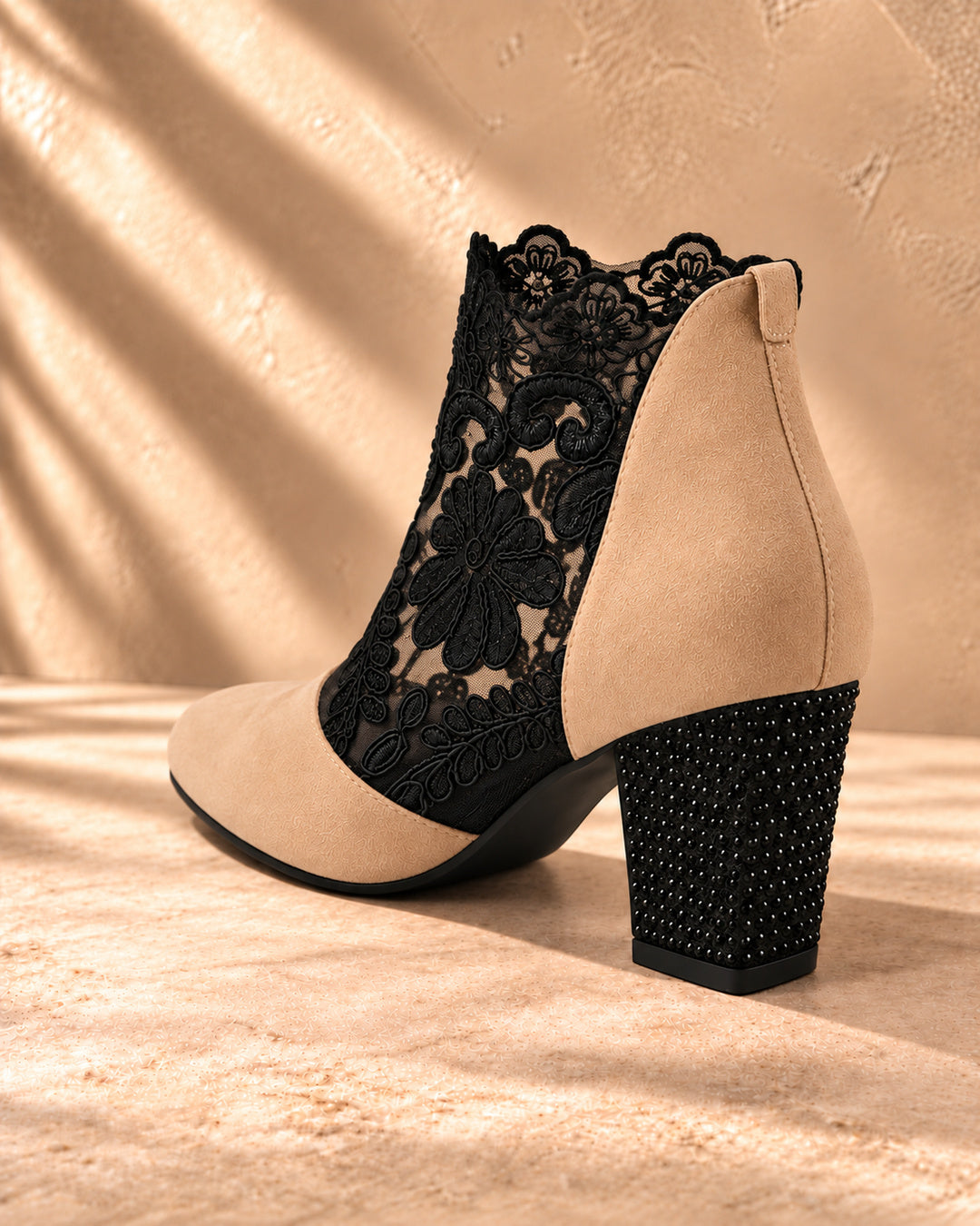 Aurelia Lace-Panel Comfort Ankle Boots - Beige