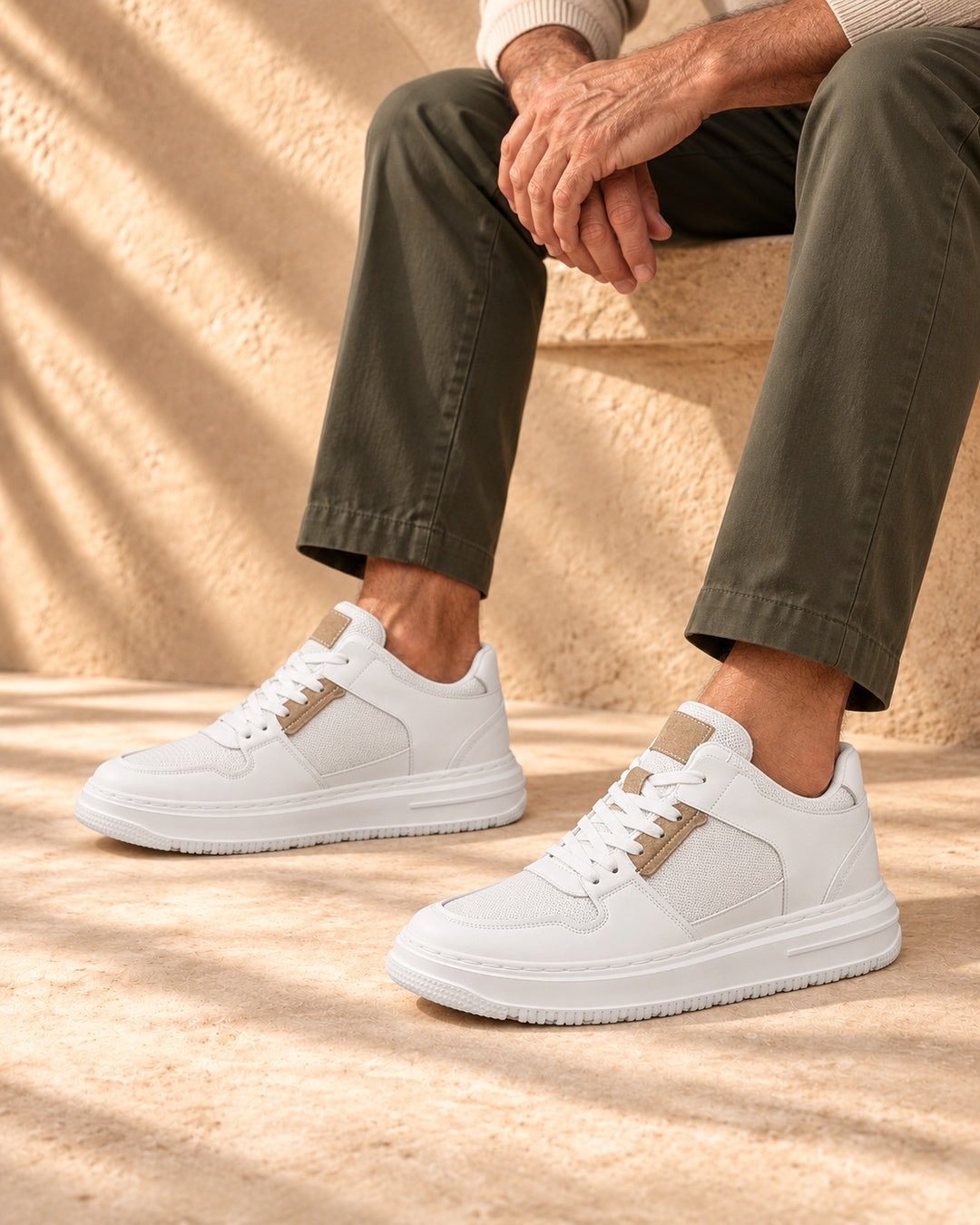 Emerson Mesh Hidden-Lift Sneakers - White