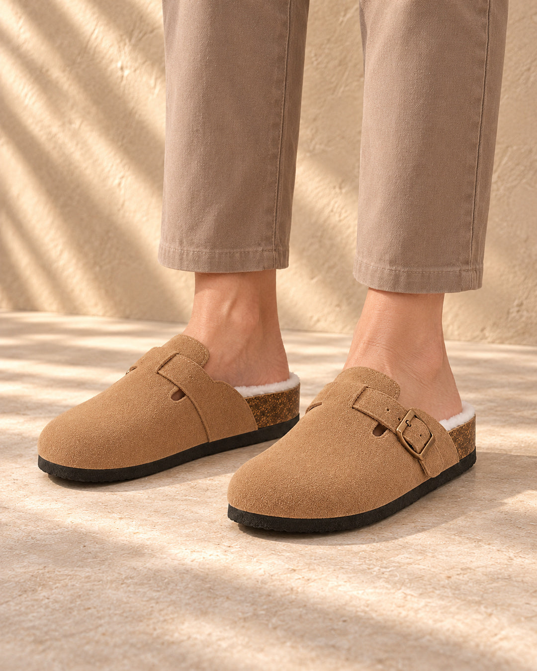Celeste Faux-Fur-Lined Suede Clogs - Brown