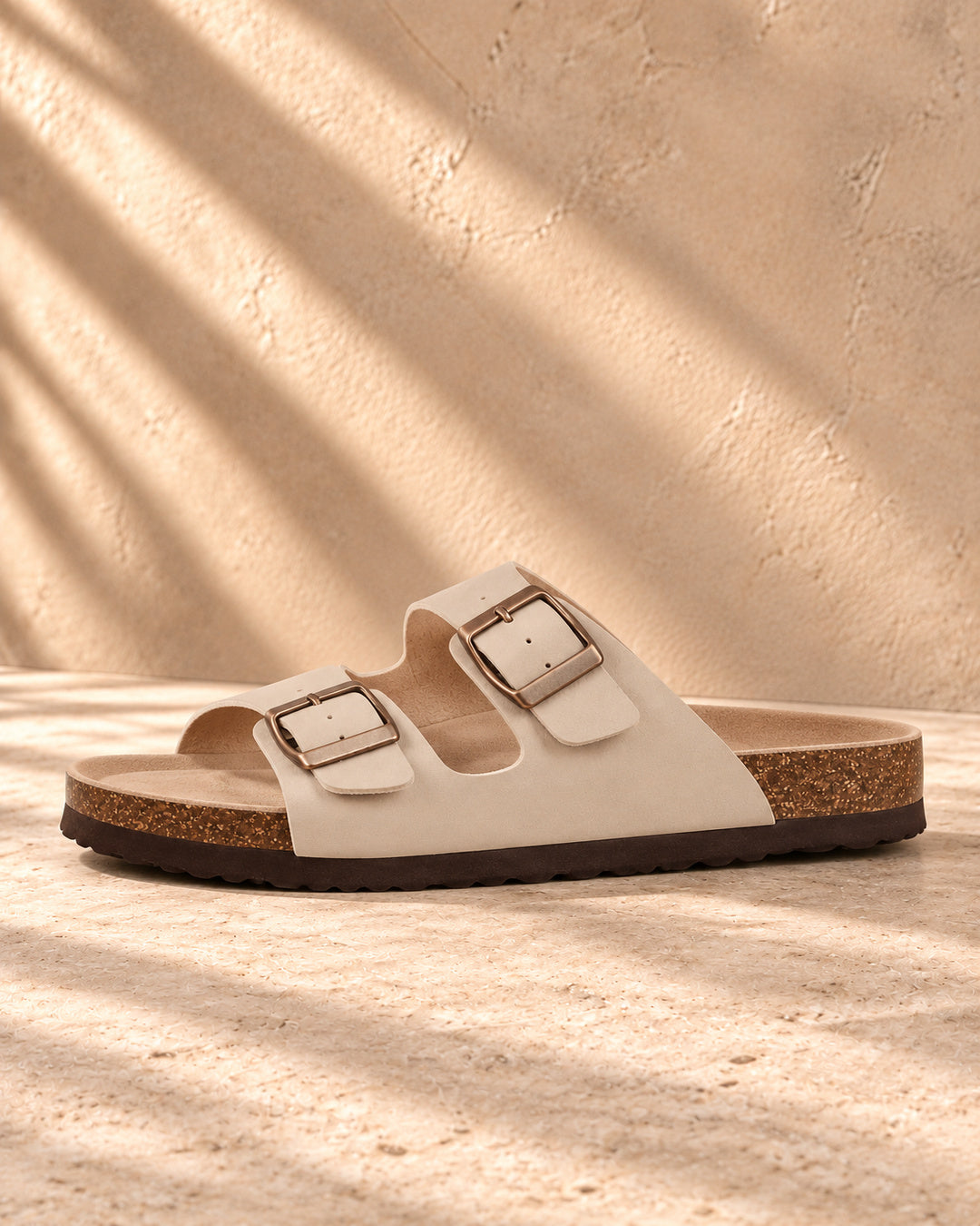 Estelle Double-Buckle Cork Sandals - Stone