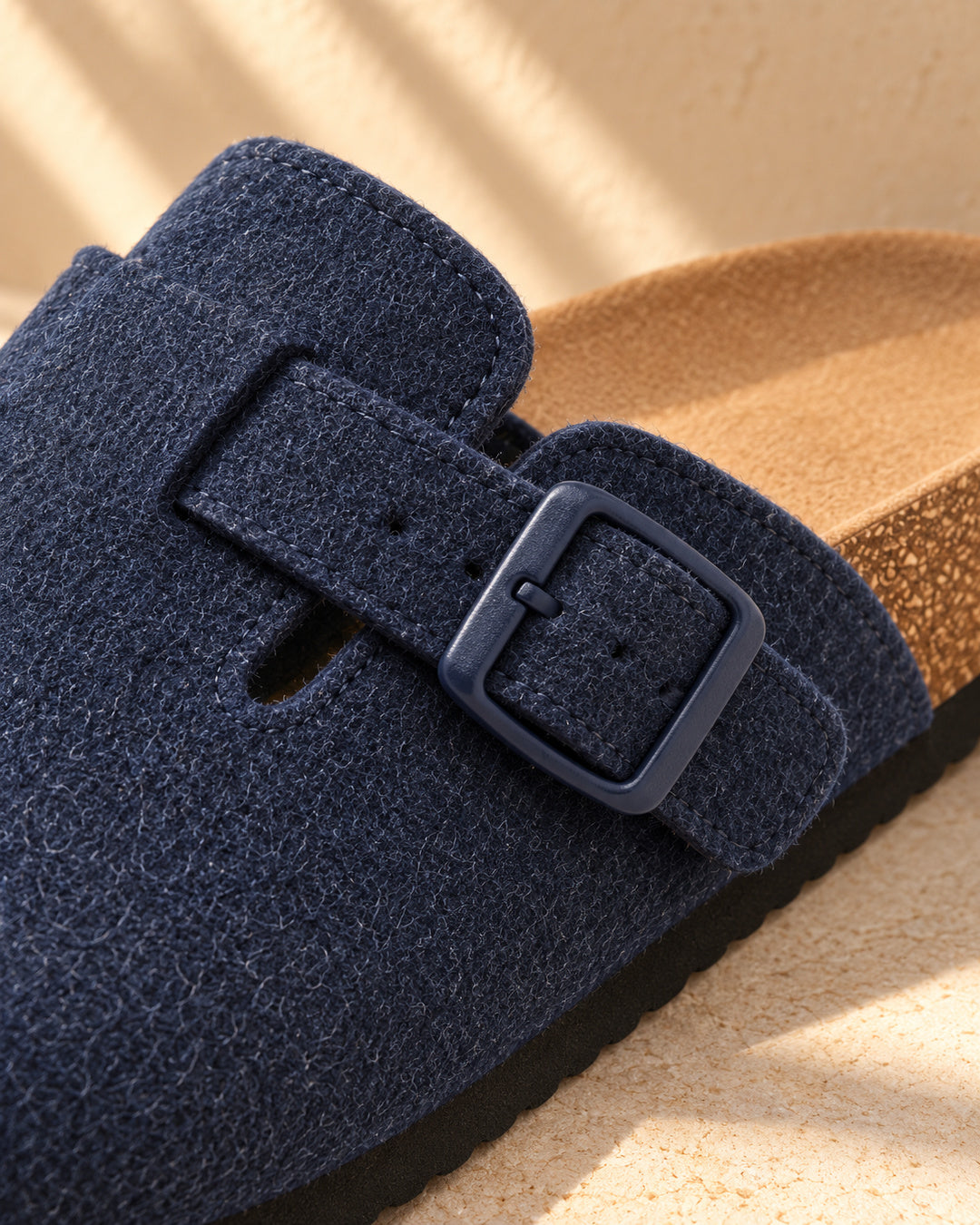 Maren Felt Buckle Clog Slippers - Navy