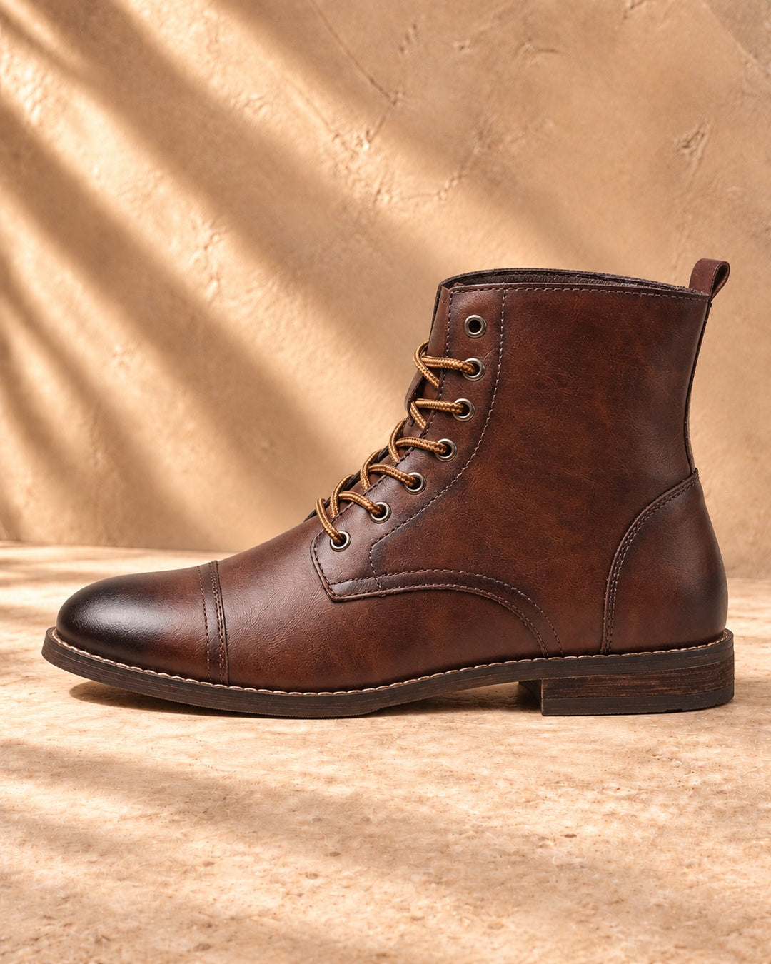 Quinn Cap-Toe Hidden-Lift Lace-Up Boots - Dark Brown