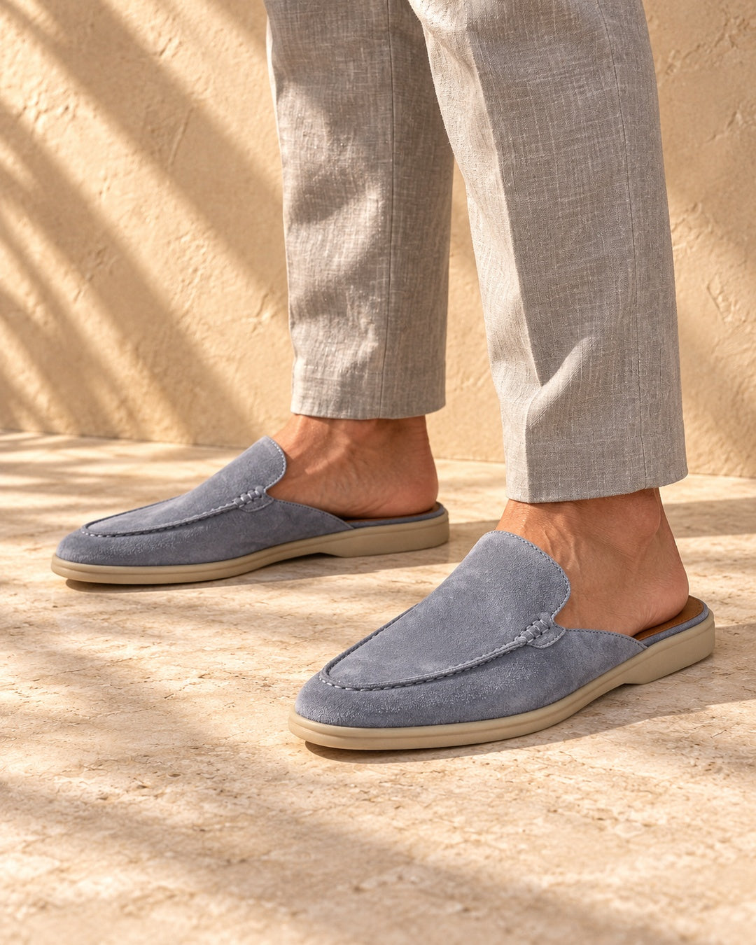 Taylor Light Blue Suede Mule Loafers - Light Blue