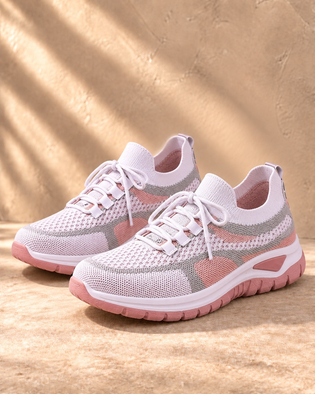 Beatrice Cushioned Lace-Up Comfort Sneakers - Pink