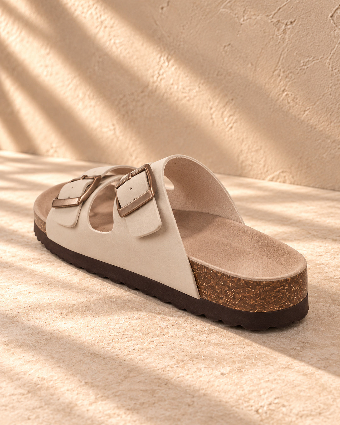 Estelle Double-Buckle Cork Sandals - Stone