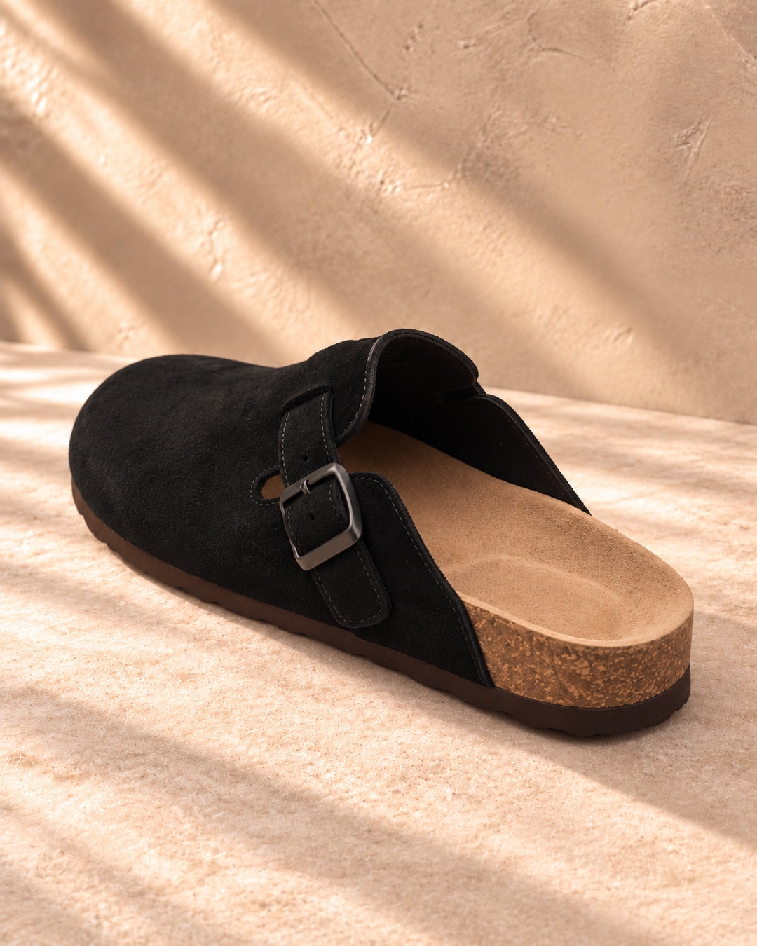 Clara Suede Buckle Clogs - Black