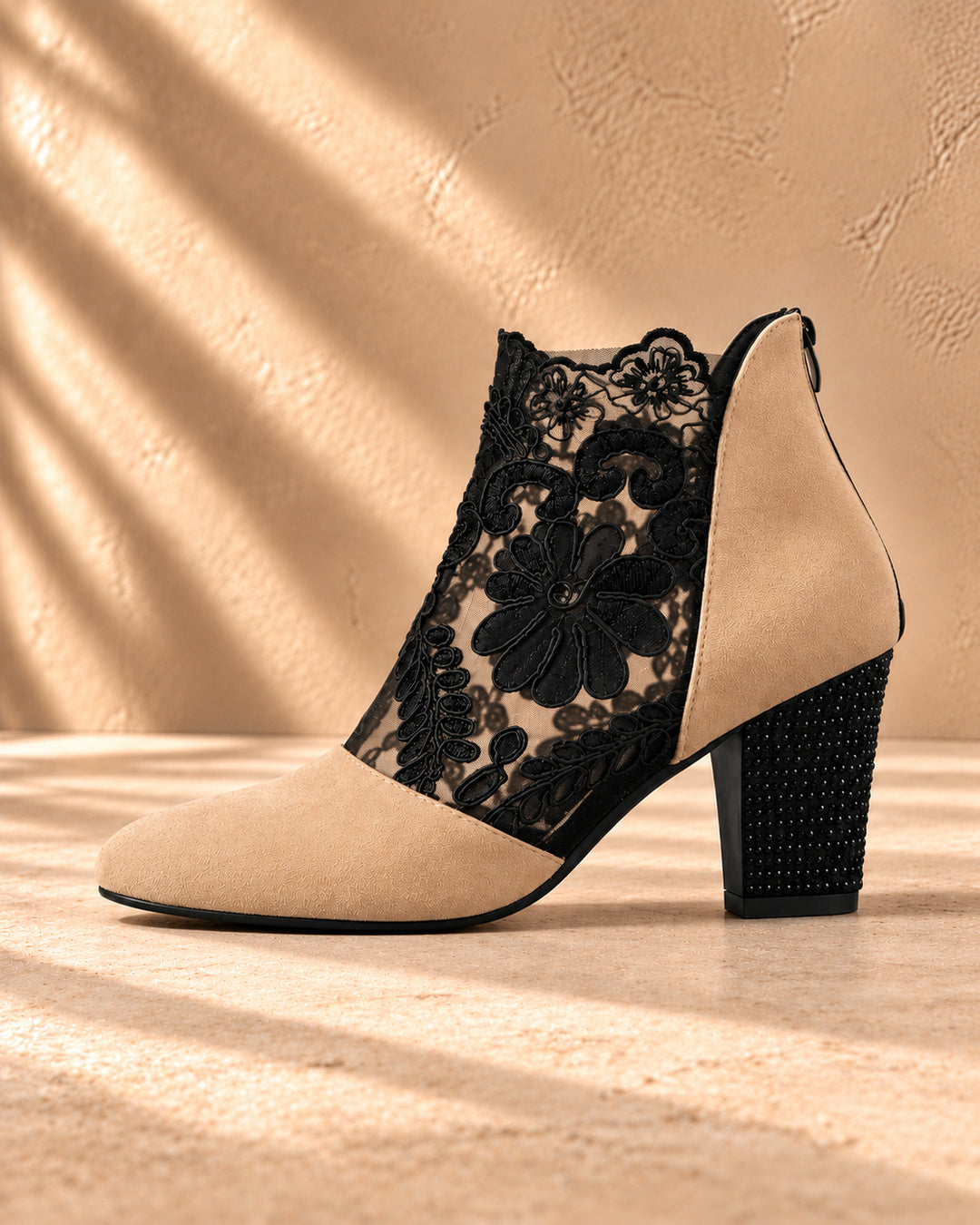 Aurelia Lace-Panel Comfort Ankle Boots - Beige