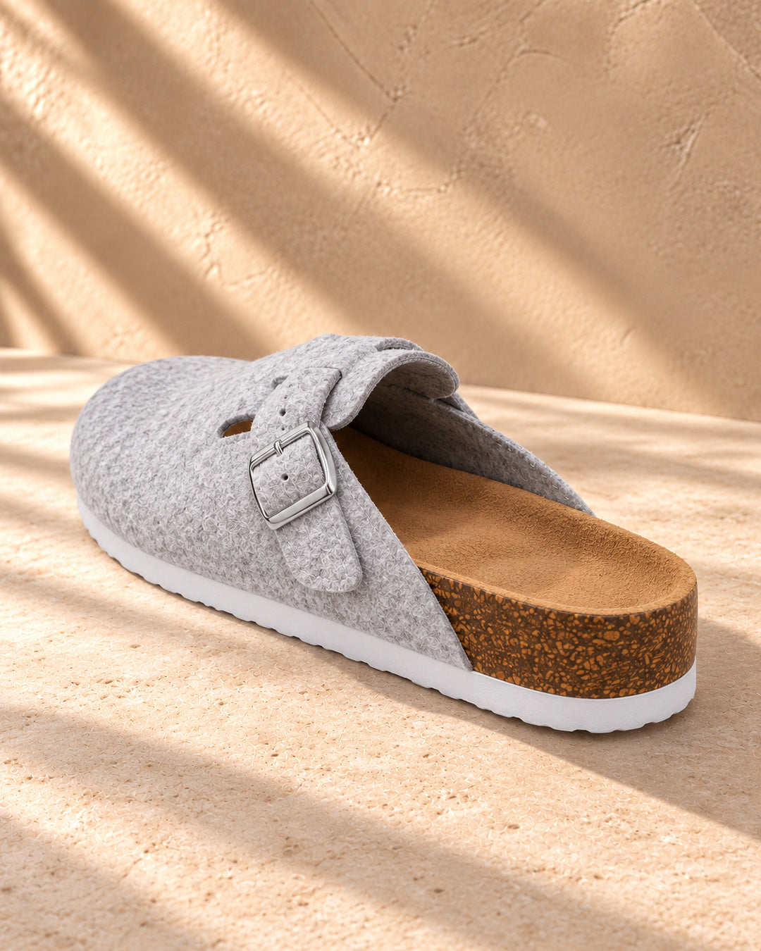 Maren Felt Buckle Clog Slippers - Light Gray
