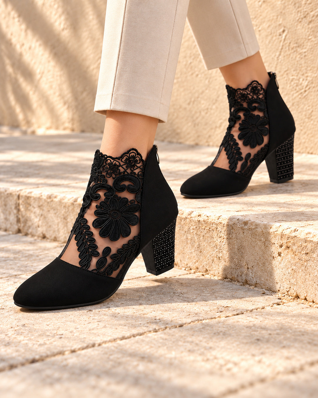 Aurelia Lace-Panel Comfort Ankle Boots - Black