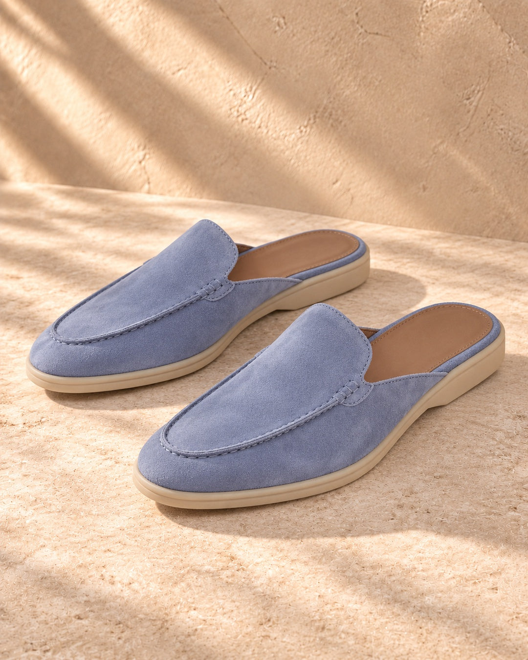 Taylor Light Blue Suede Mule Loafers - Light Blue