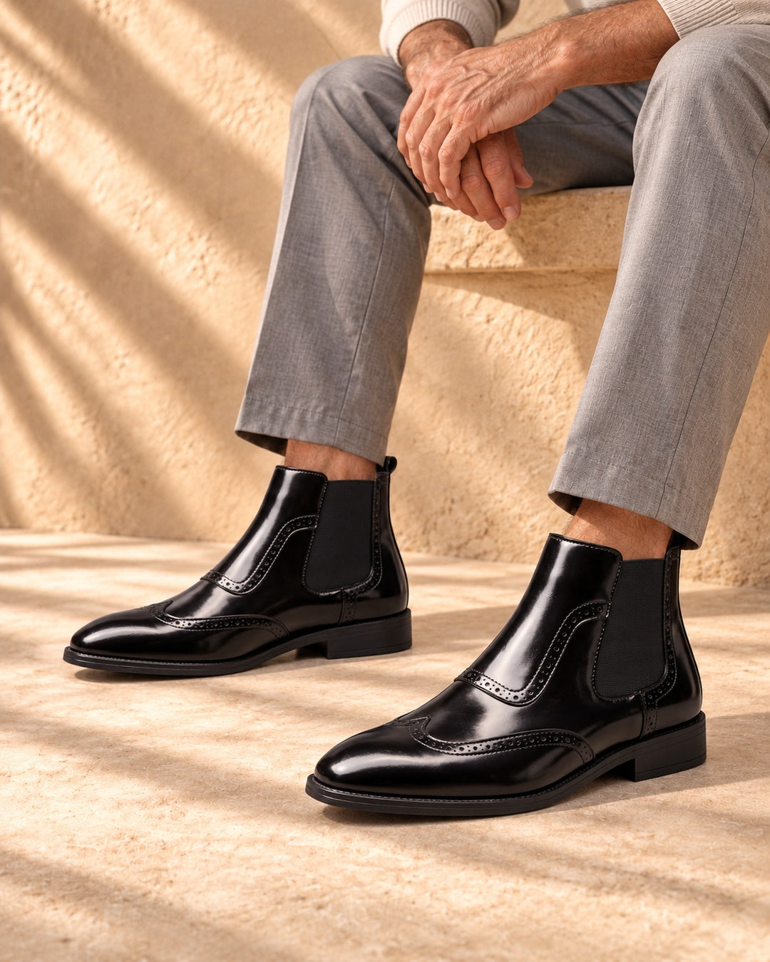 Jules Brogue Hidden-Lift Chelsea Boots - Black