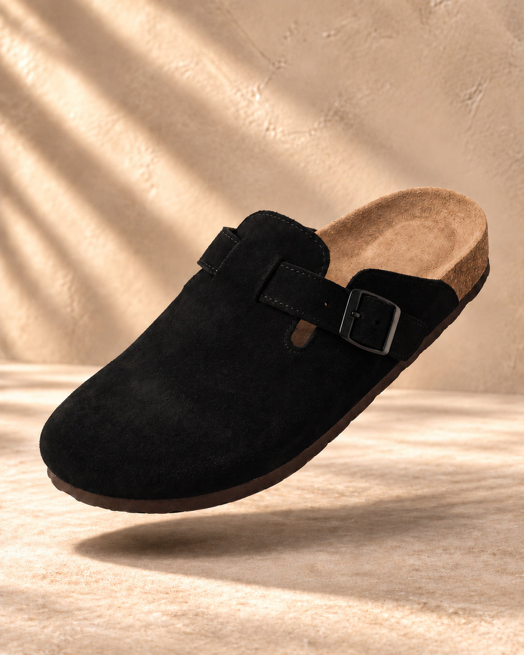 Clara Suede Buckle Clogs - Black