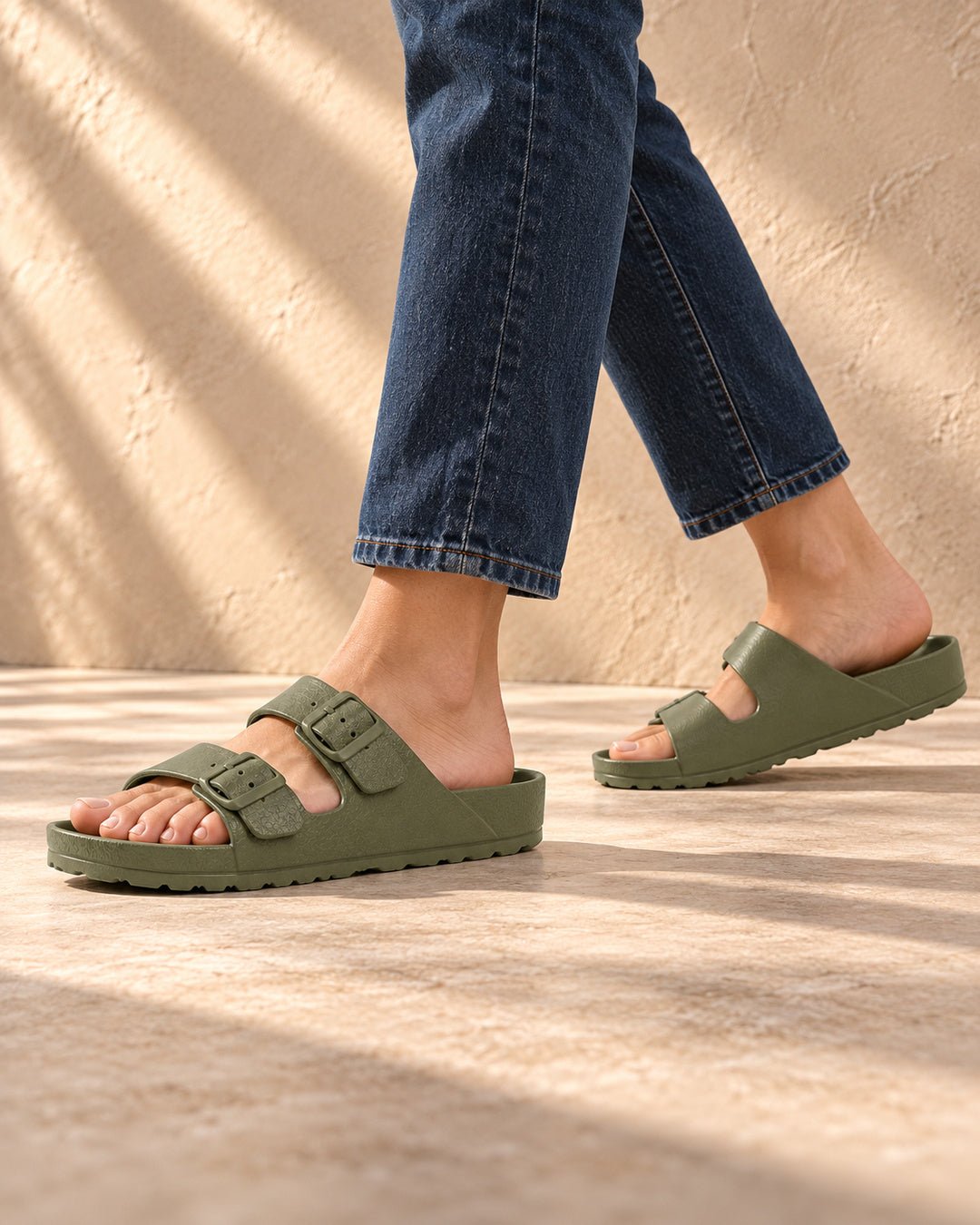 Bianca Double-Buckle EVA Sandals - Army Green
