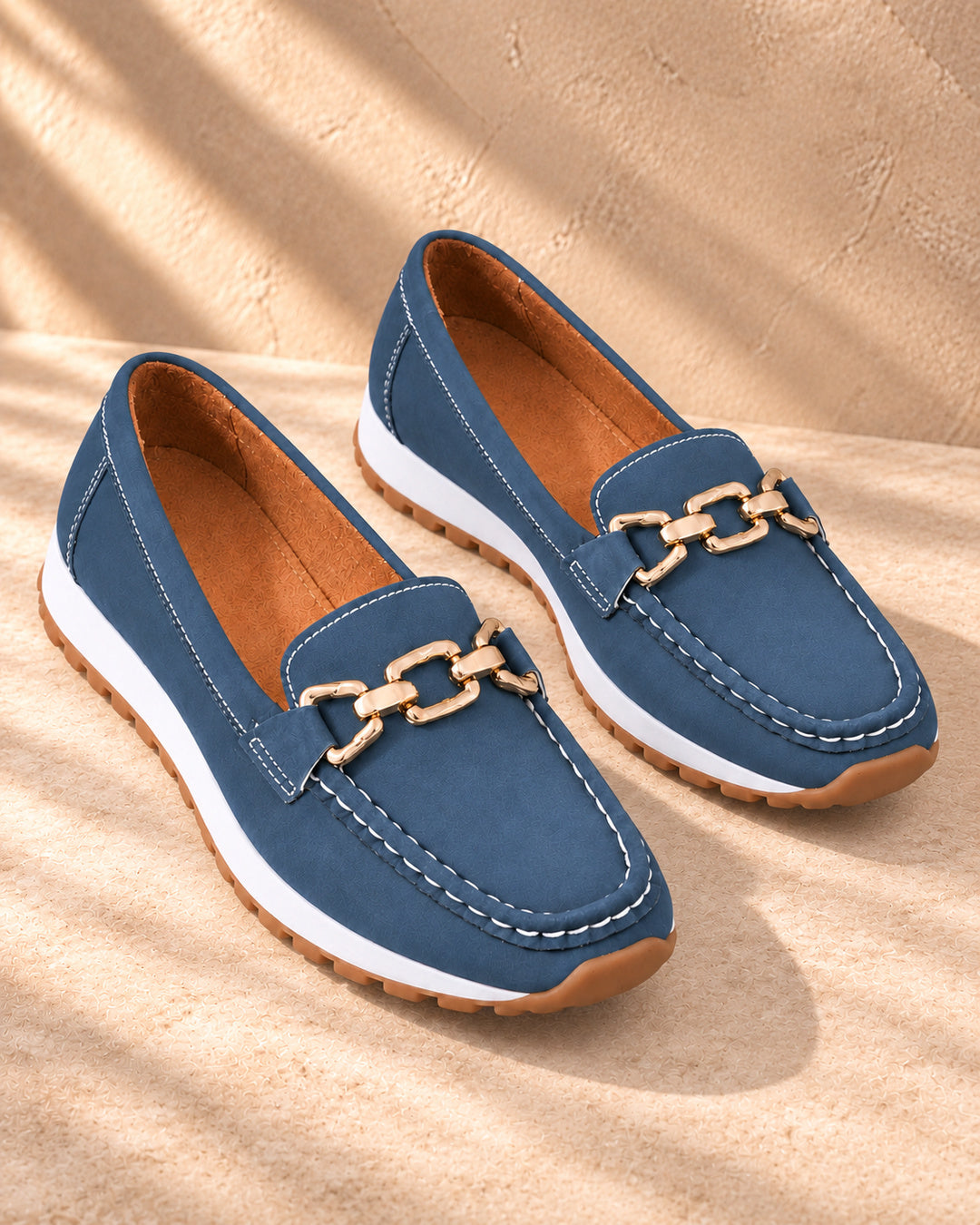 Eleanor Chain-Detail Loafers - Blue