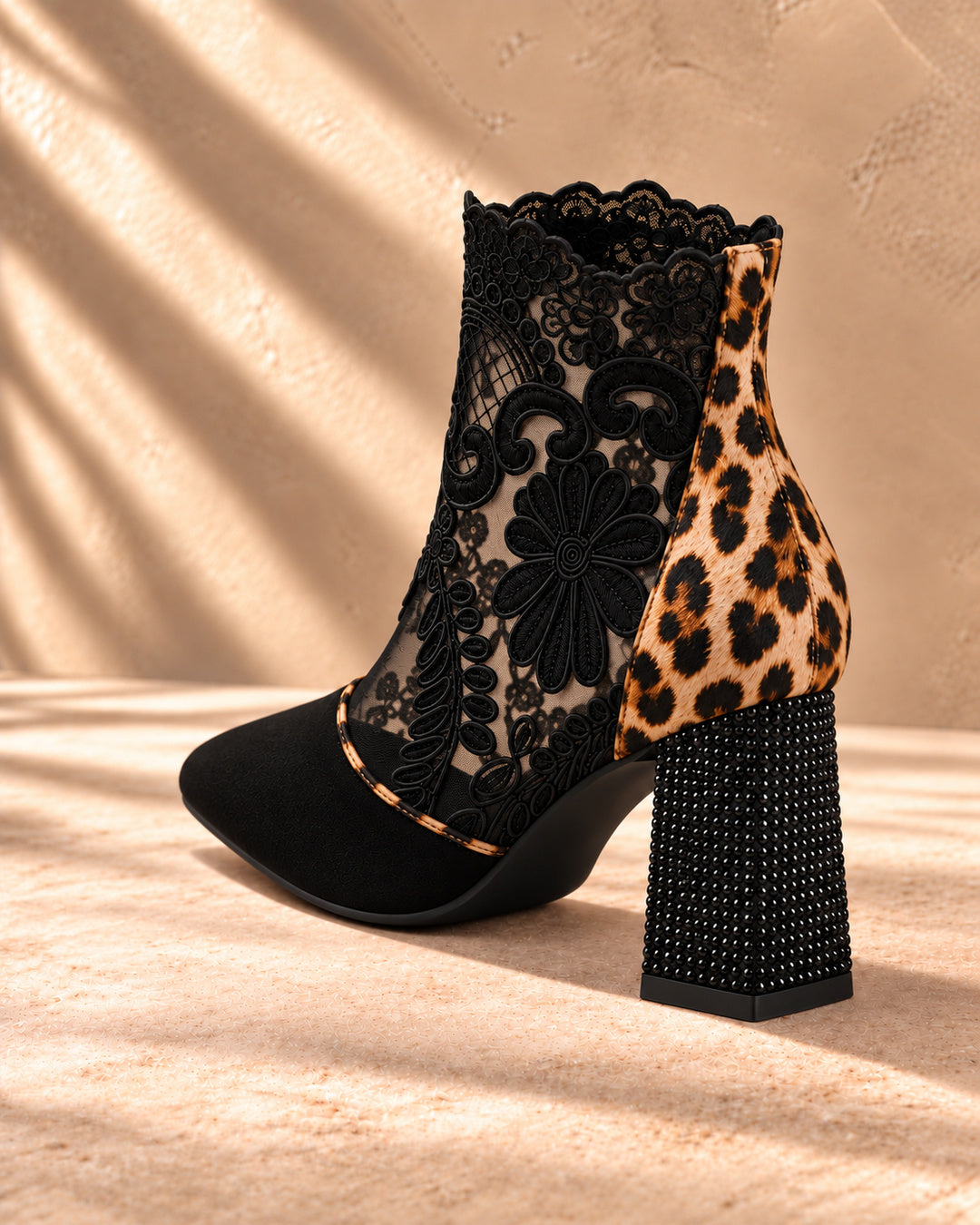 Aurelia Lace-Panel Comfort Ankle Boots - Black & Leopard