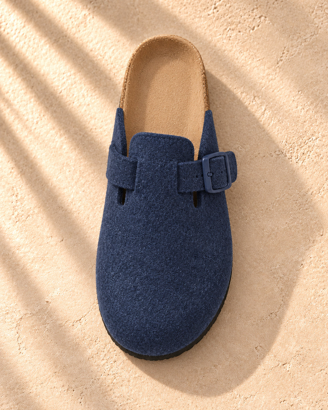 Maren Felt Buckle Clog Slippers - Navy