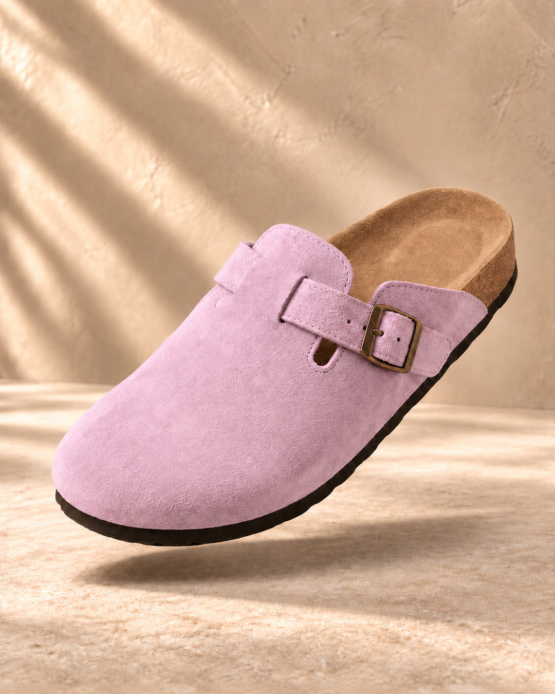 Clara Suede Buckle Clogs - Pink