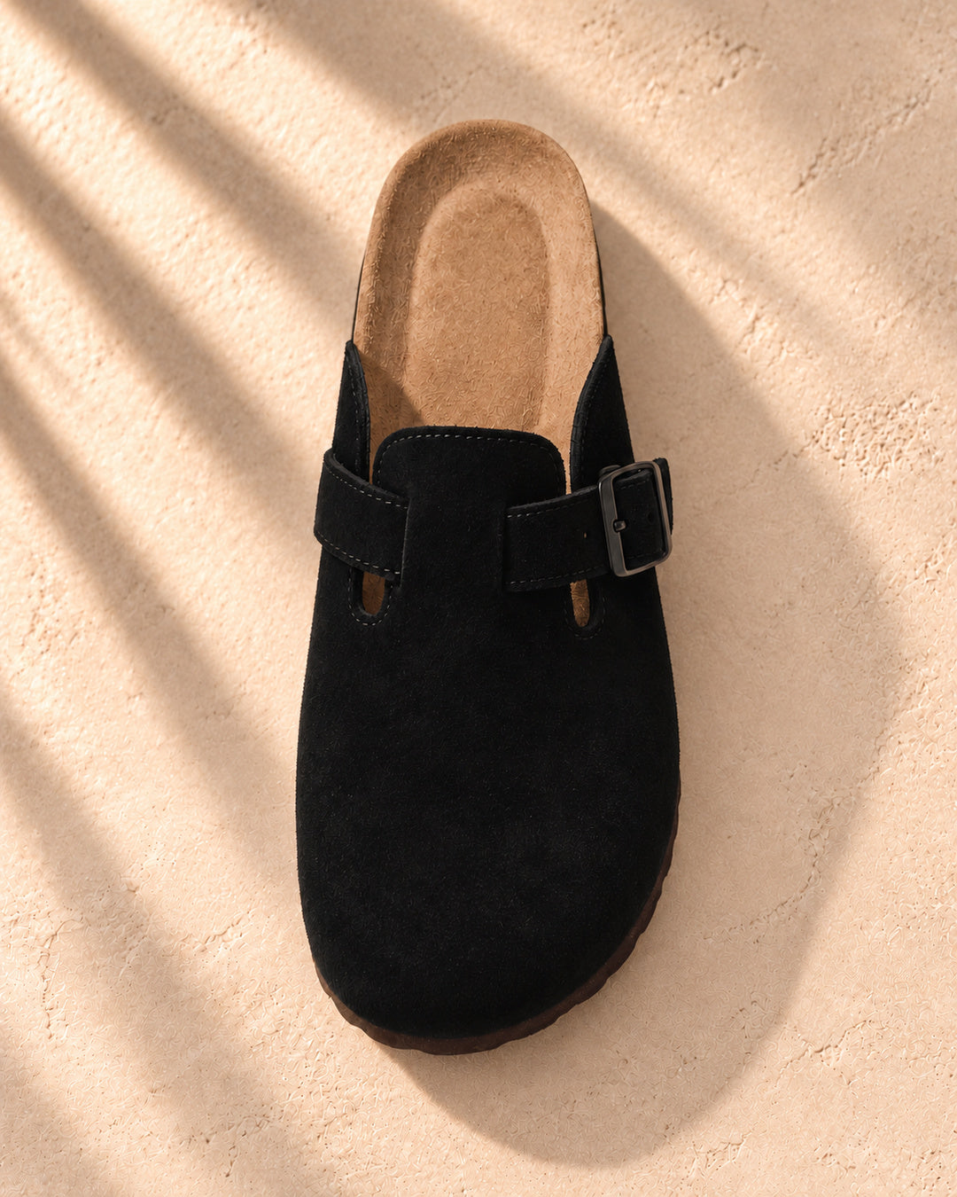 Clara Suede Buckle Clogs - Black