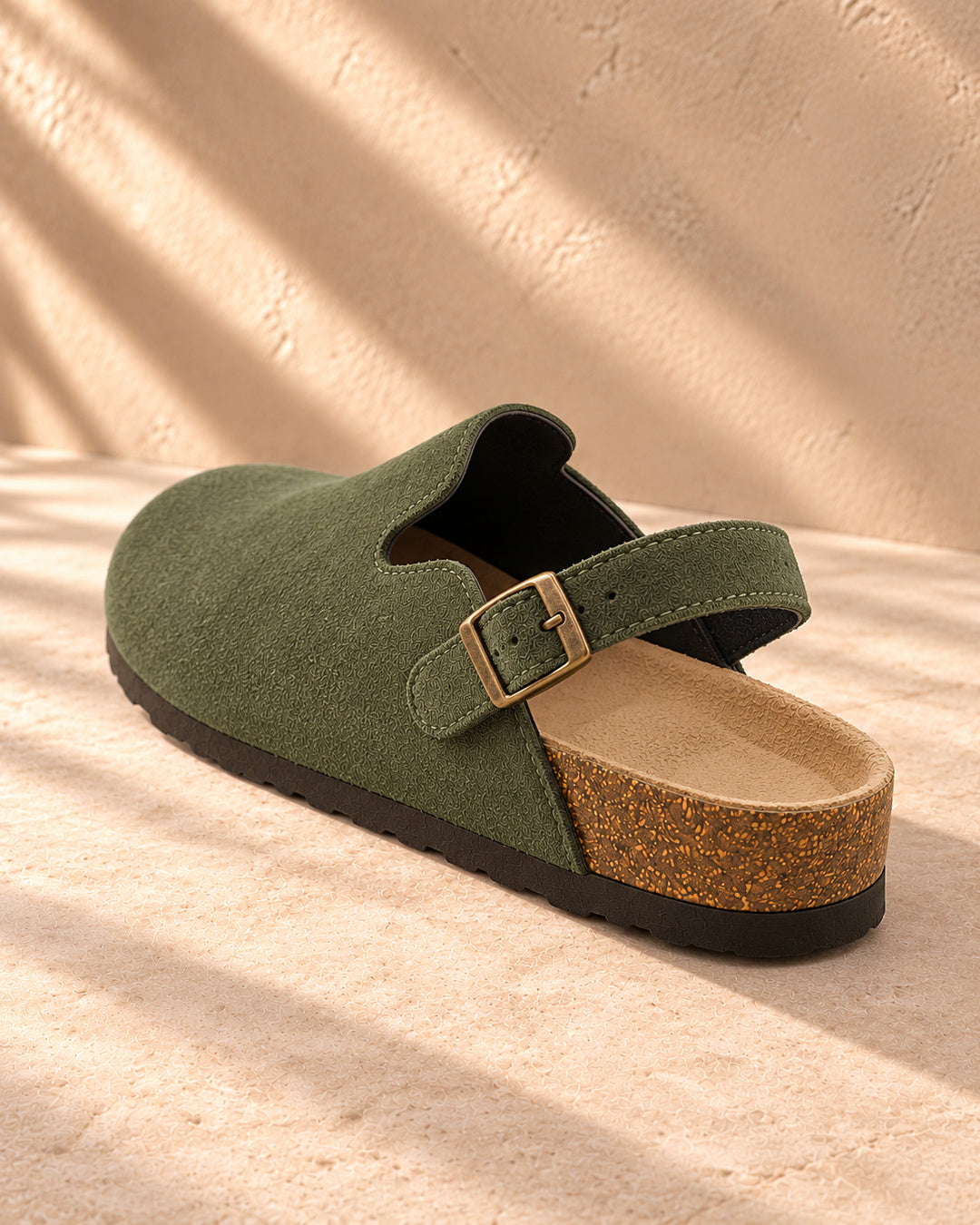 Sabina Suede Backstrap Clogs - Army Green