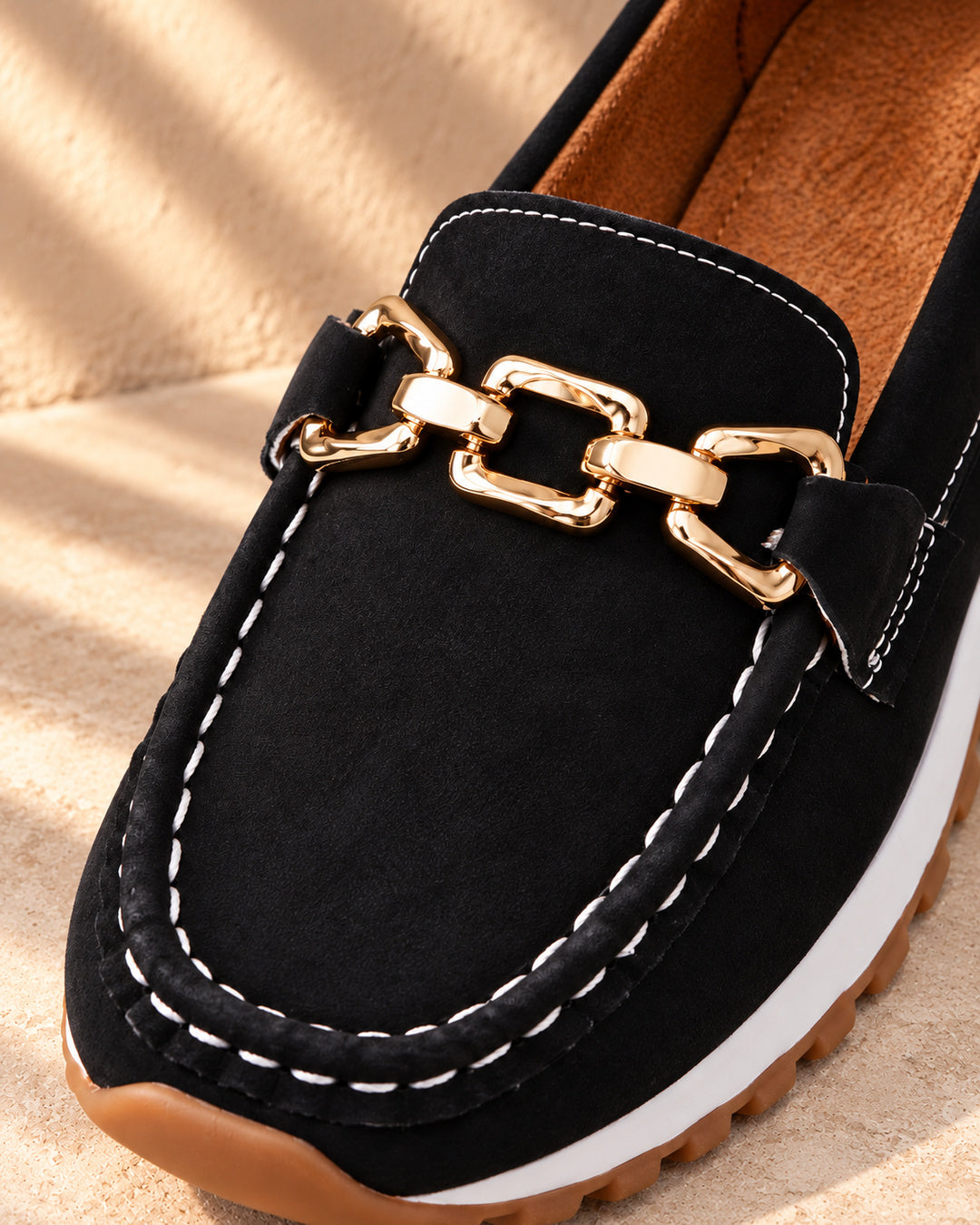 Eleanor Chain-Detail Loafers - Black