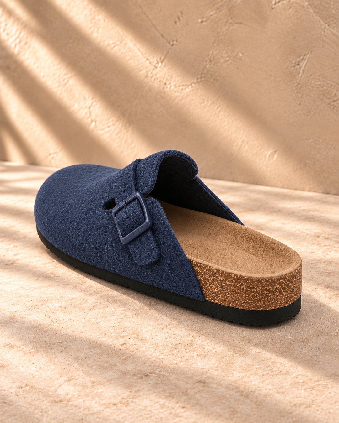 Maren Felt Buckle Clog Slippers - Navy