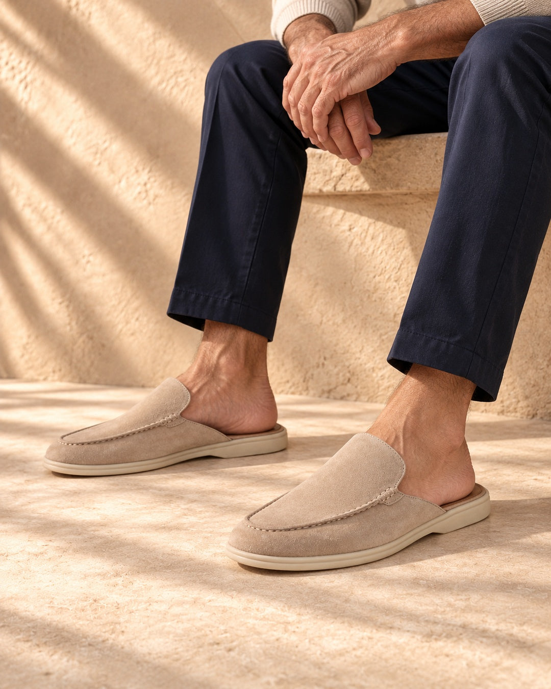 Morgan Beige Suede Mule Loafers - Beige
