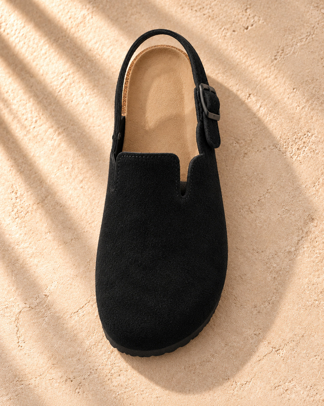 Sabina Suede Backstrap Clogs - Black