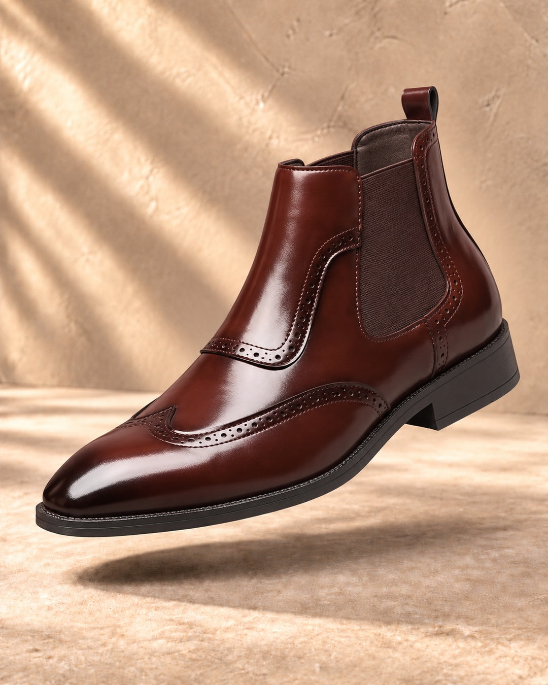 Jules Brogue Hidden-Lift Chelsea Boots - Dark Brown