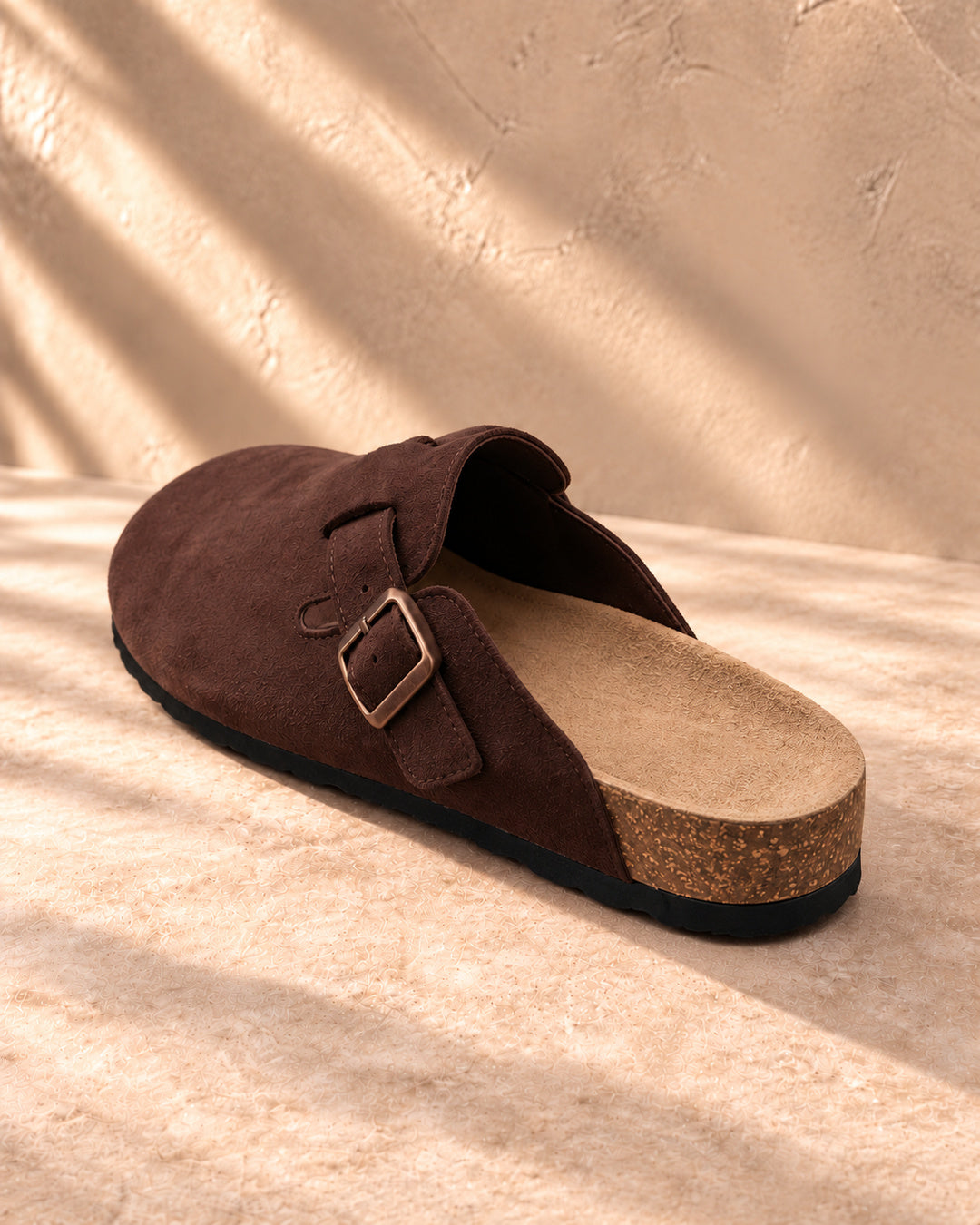 Clara Suede Buckle Clogs - Mocha