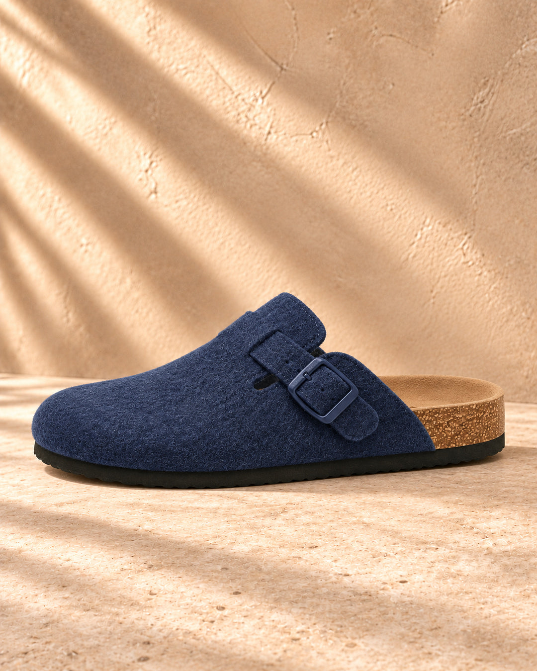 Maren Felt Buckle Clog Slippers - Navy