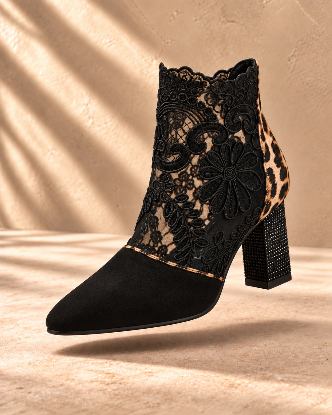 Aurelia Lace-Panel Comfort Ankle Boots - Black & Leopard