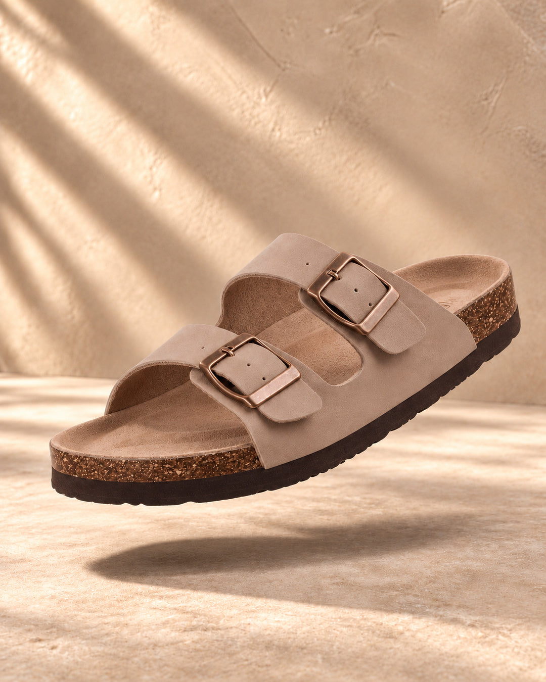 Estelle Double-Buckle Cork Sandals - Taupe