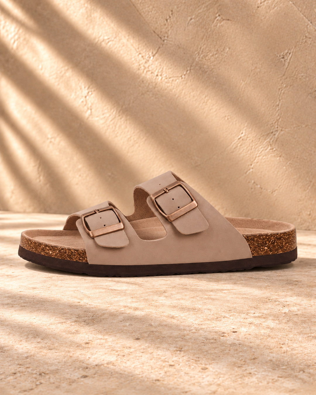 Estelle Double-Buckle Cork Sandals - Taupe