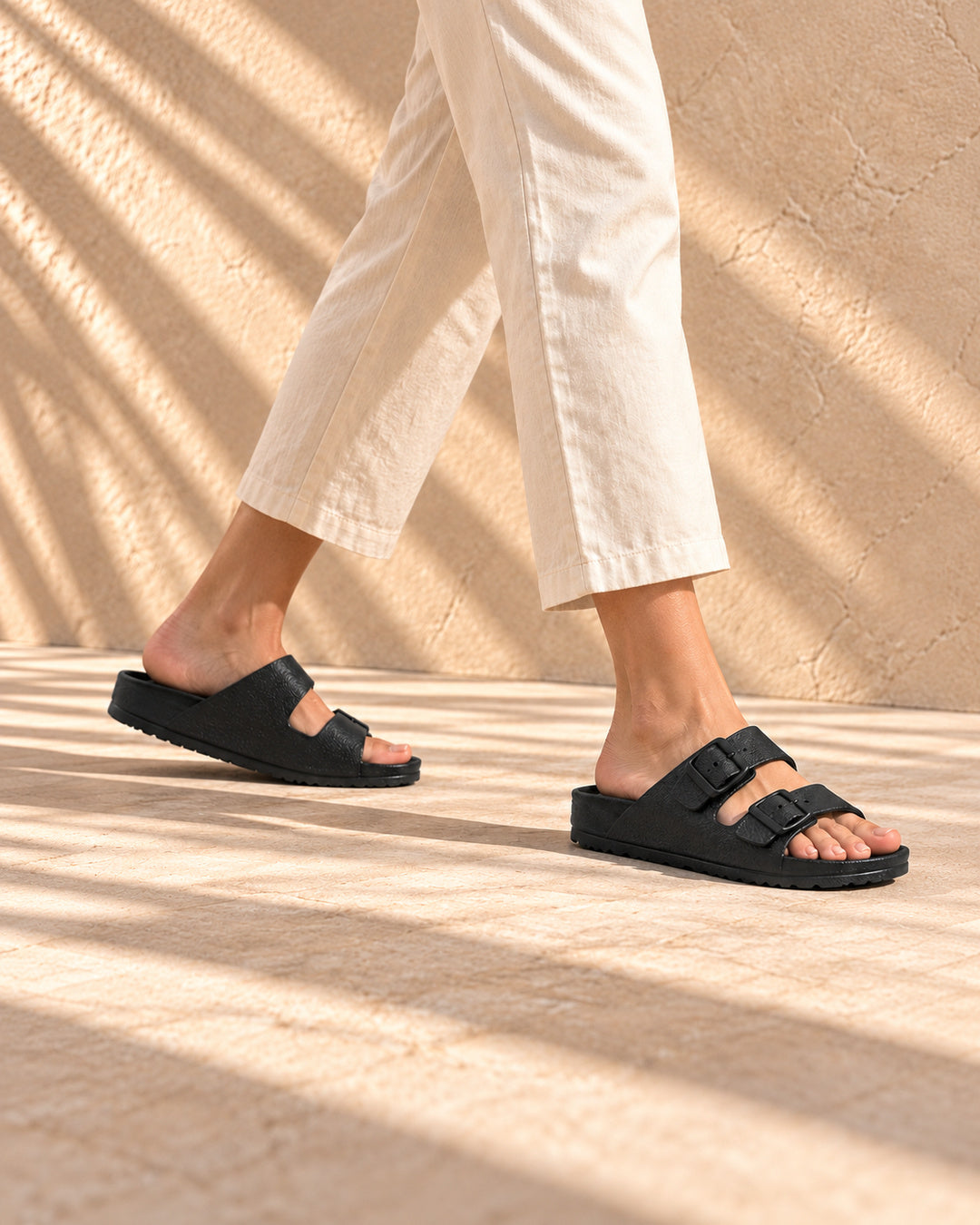 Bianca Double-Buckle EVA Sandals - Black