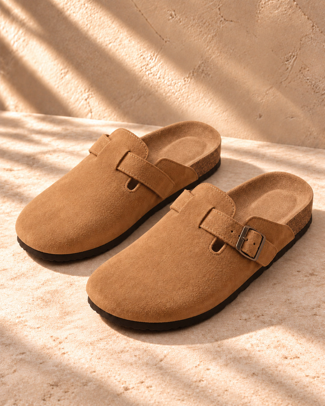 Clara Suede Buckle Clogs - Brown
