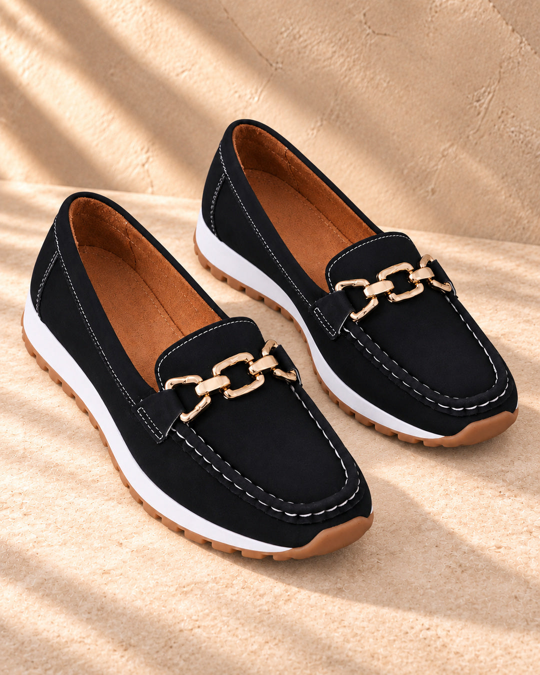 Eleanor Chain-Detail Loafers - Black