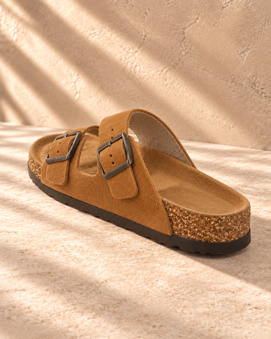 Adeline Suede Double-Buckle Sandals - Camel