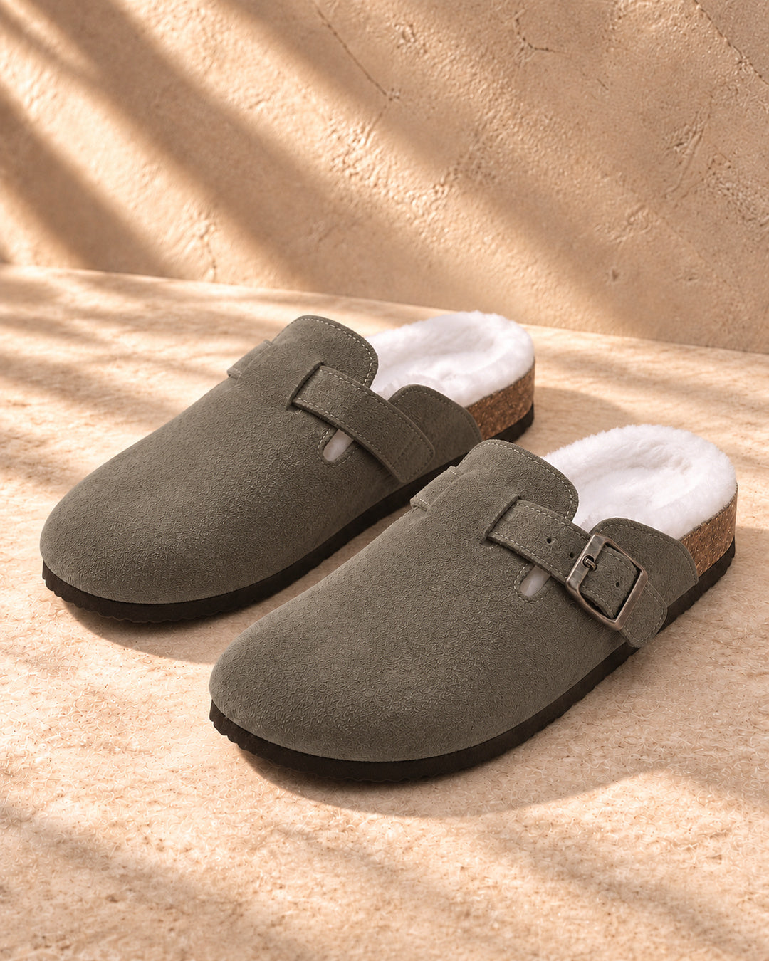 Celeste Faux-Fur-Lined Suede Clogs - Army Green