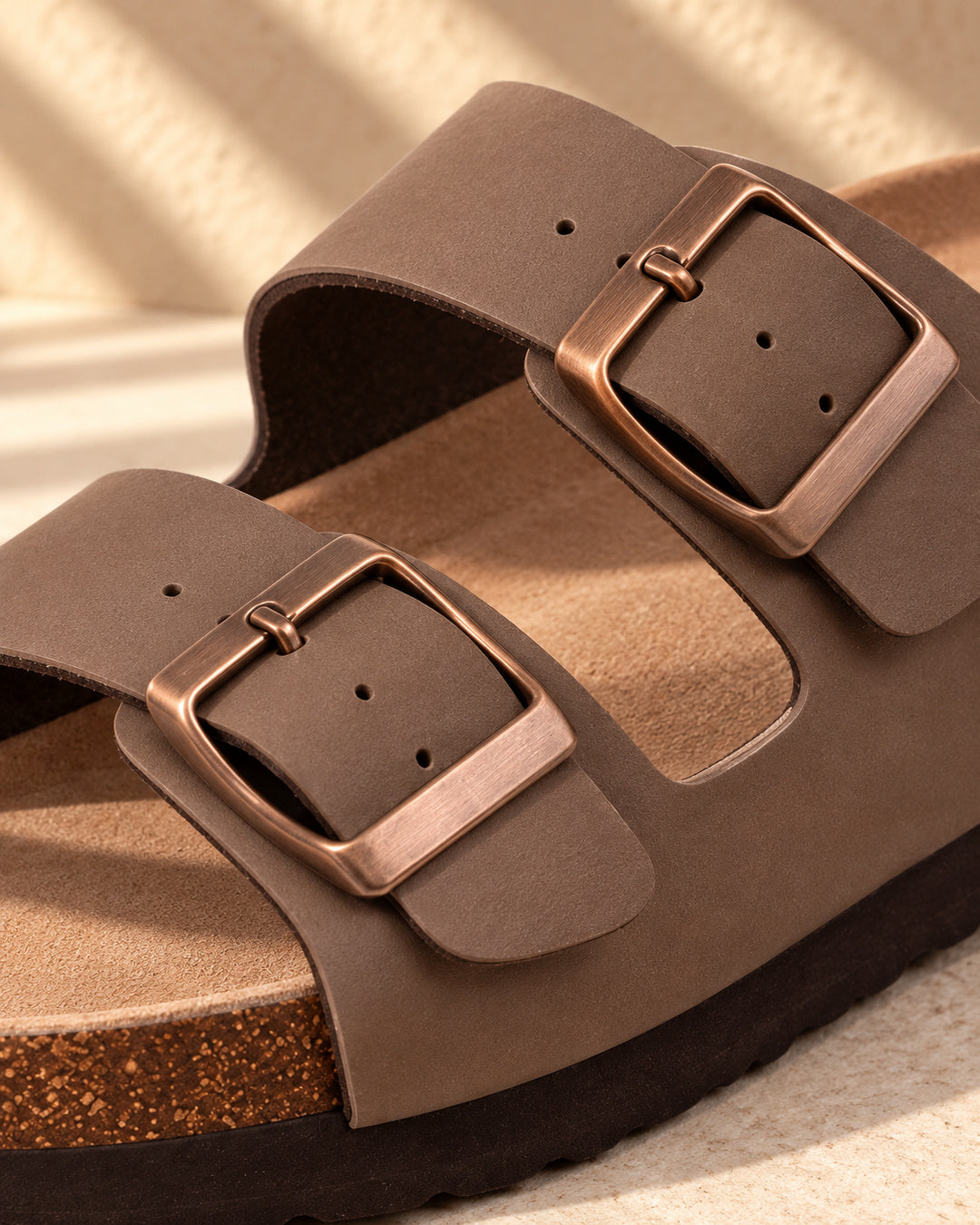 Estelle Double-Buckle Cork Sandals - Brown