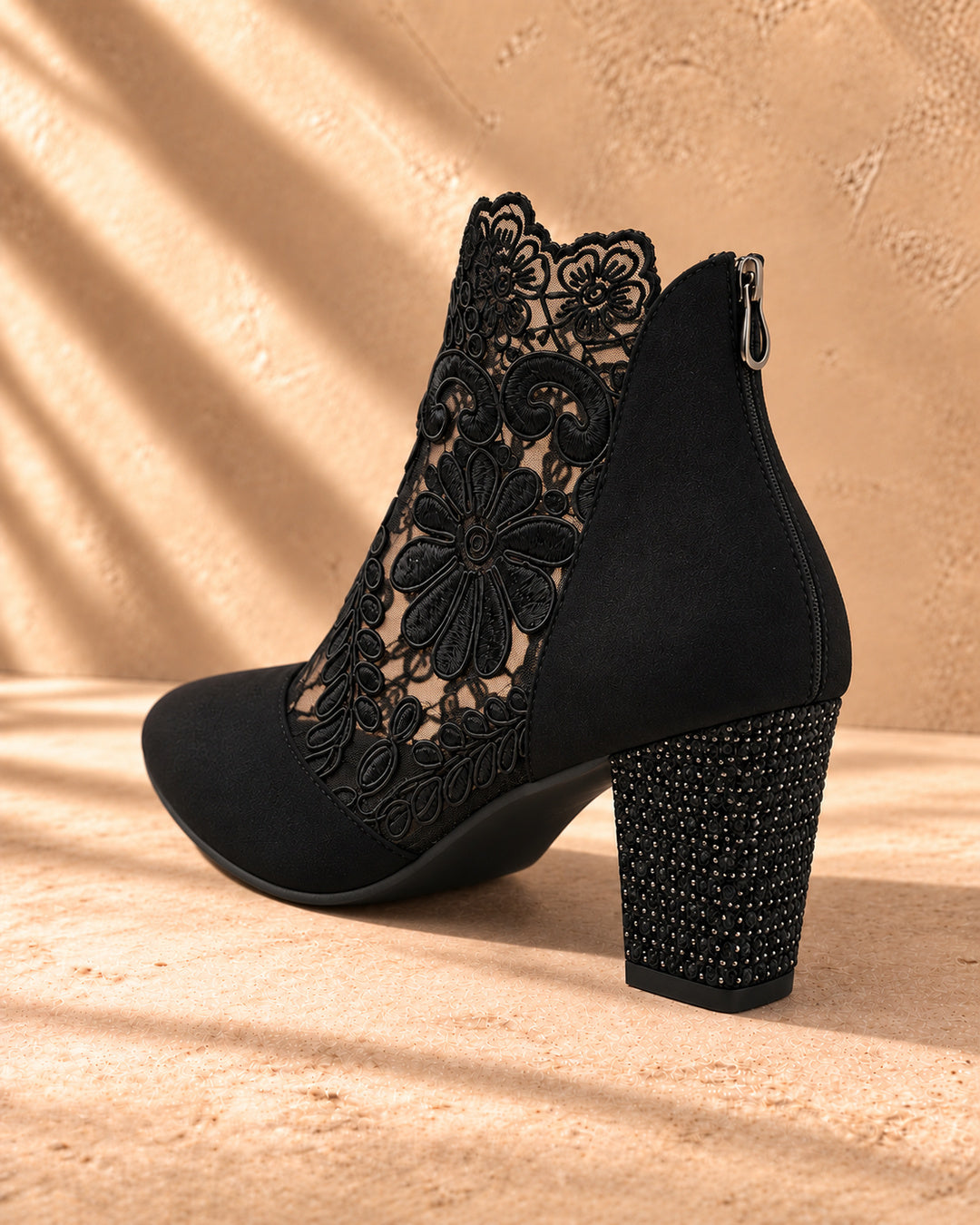 Aurelia Lace-Panel Comfort Ankle Boots - Black