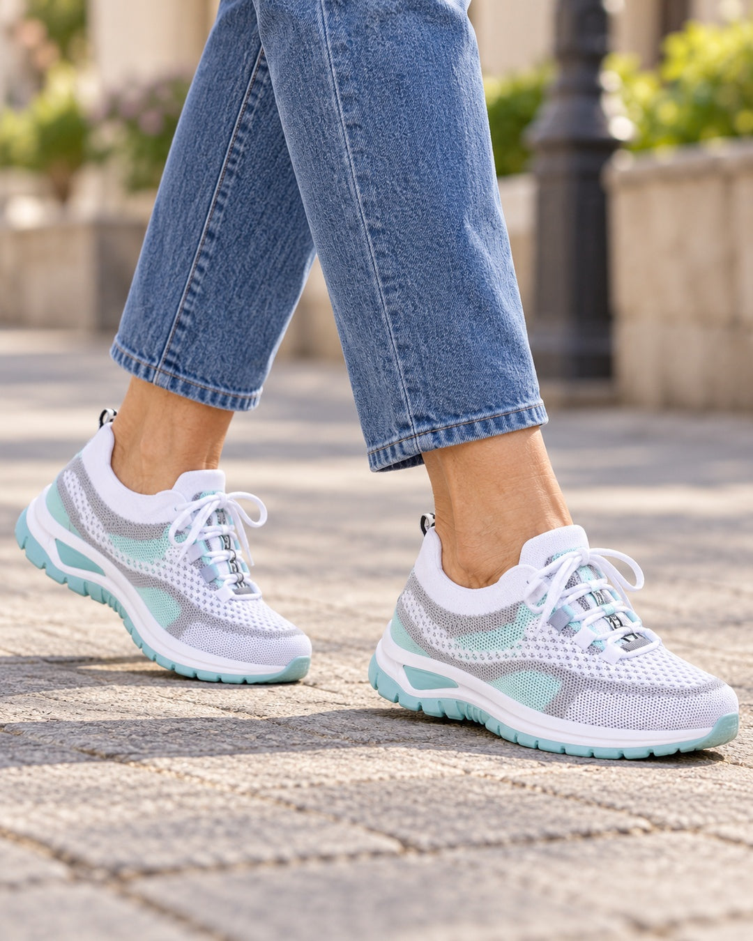 Beatrice Cushioned Lace-Up Comfort Sneakers - Turquoise
