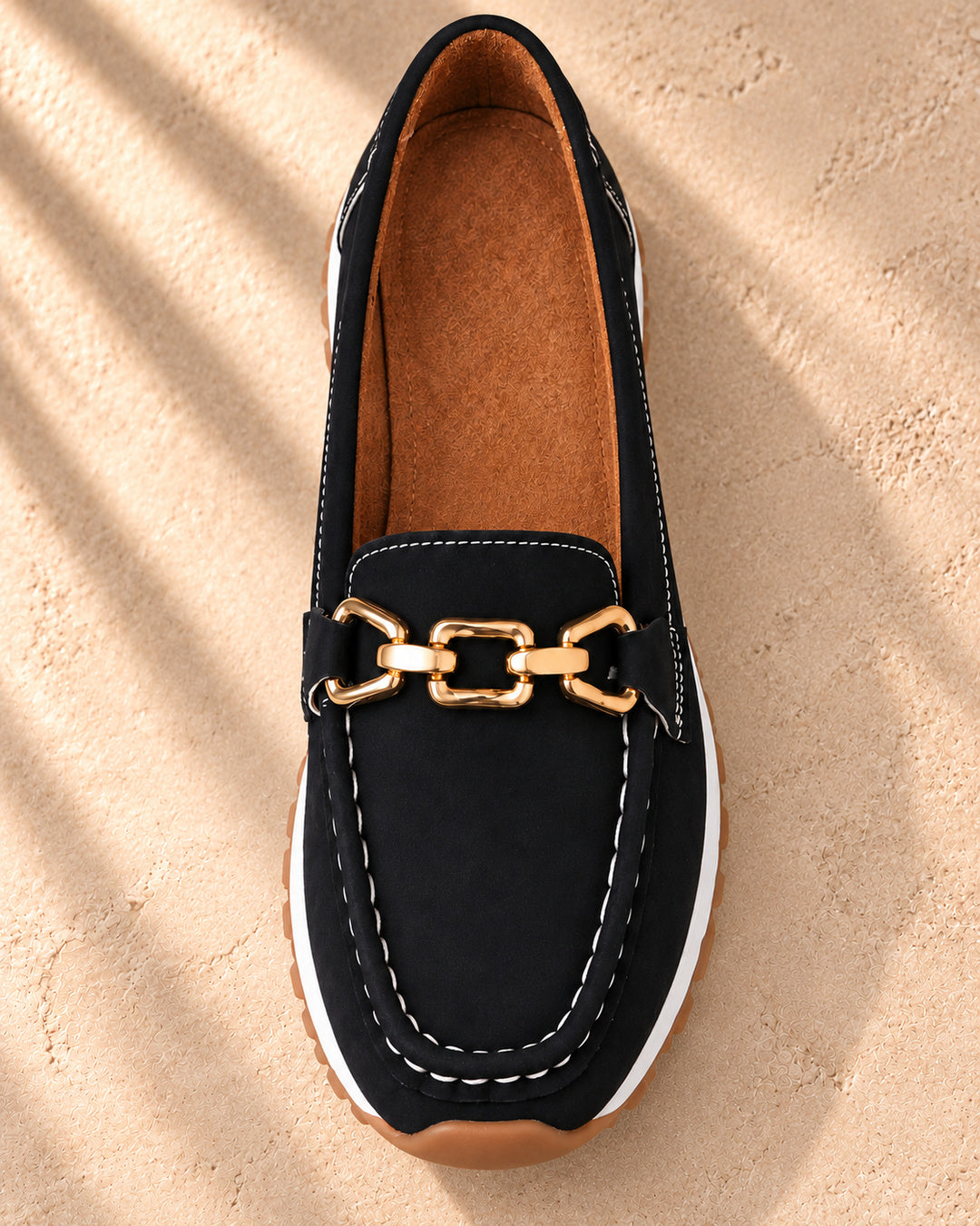 Eleanor Chain-Detail Loafers - Black