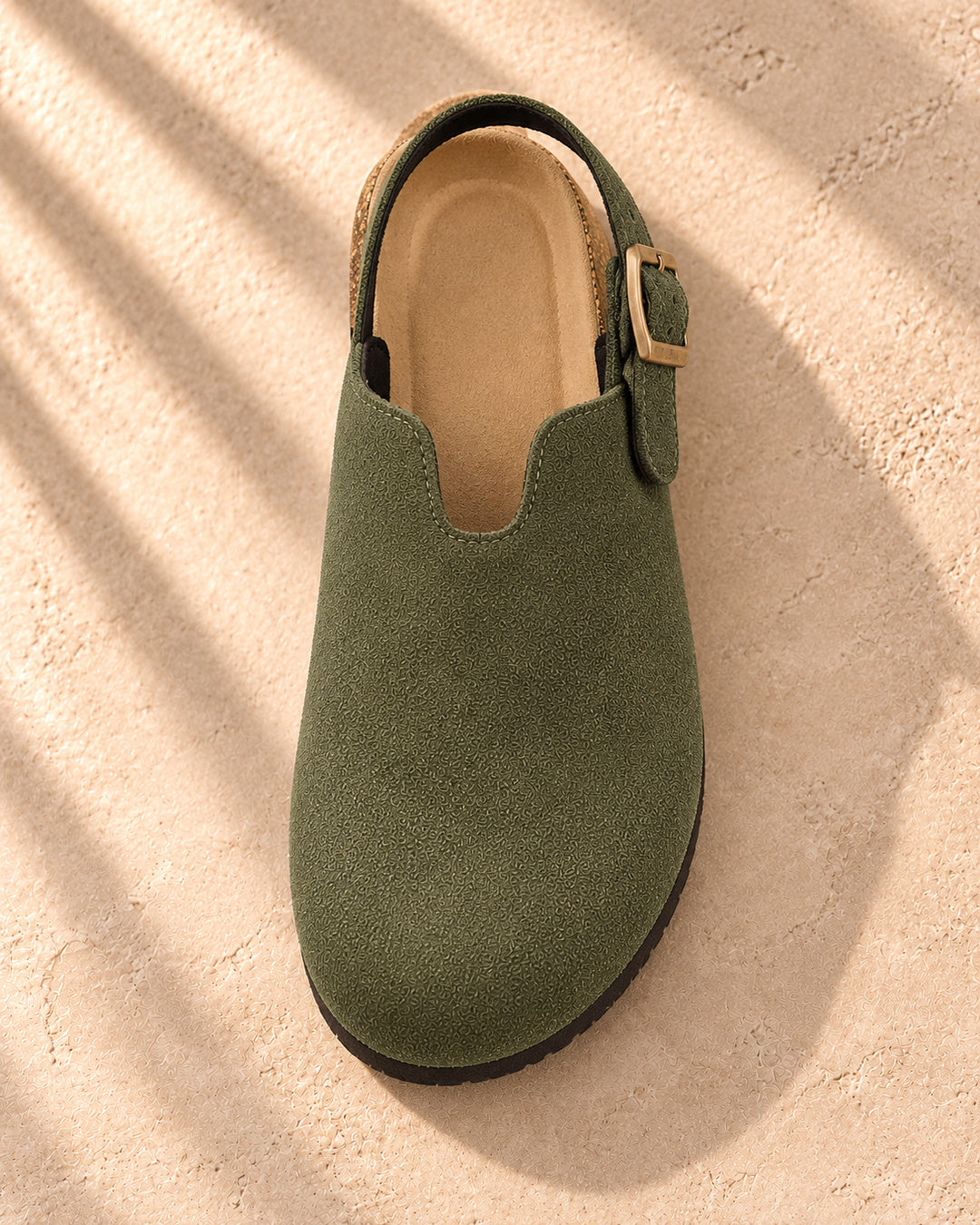Sabina Suede Backstrap Clogs - Army Green
