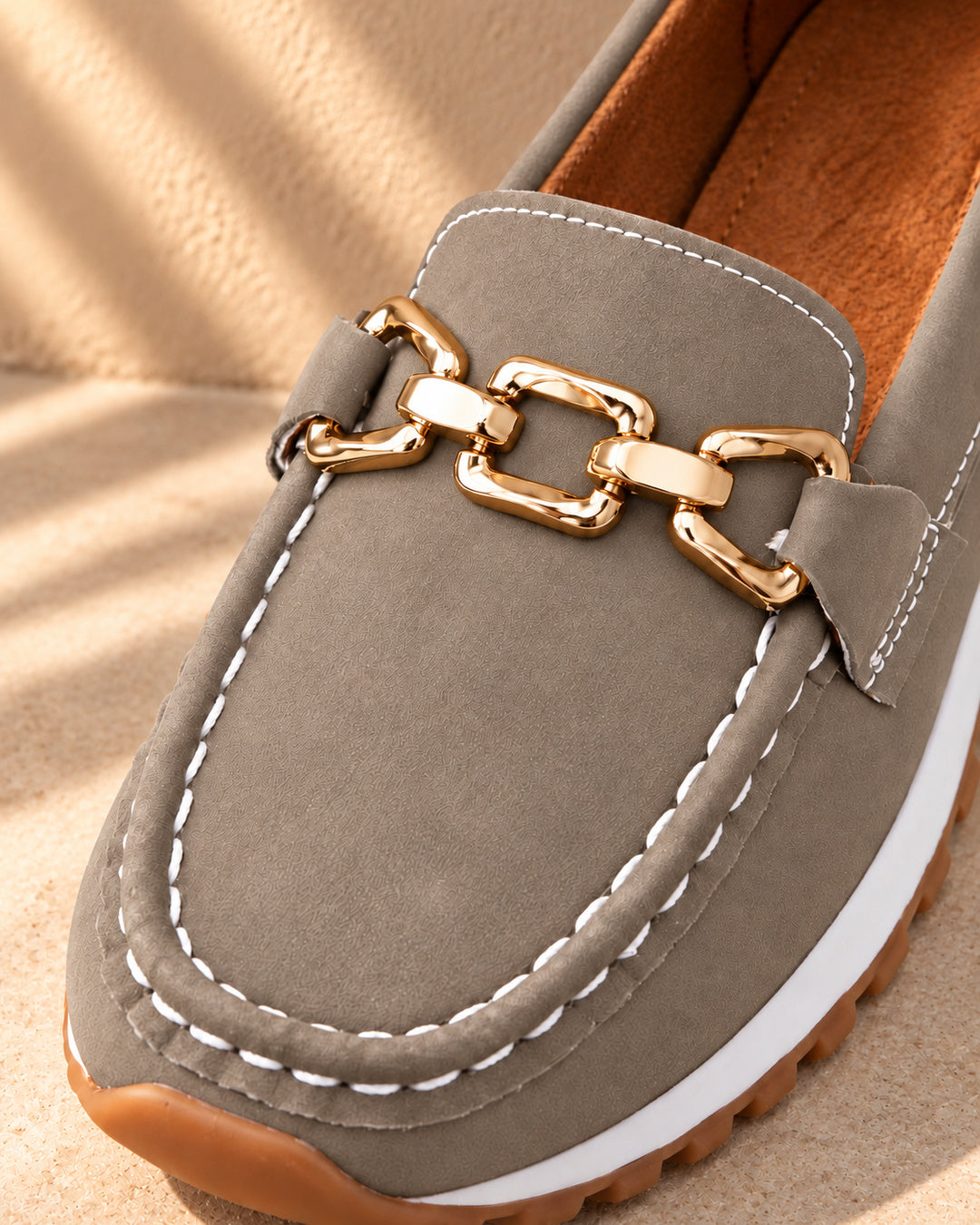 Eleanor Chain-Detail Loafers - Gray